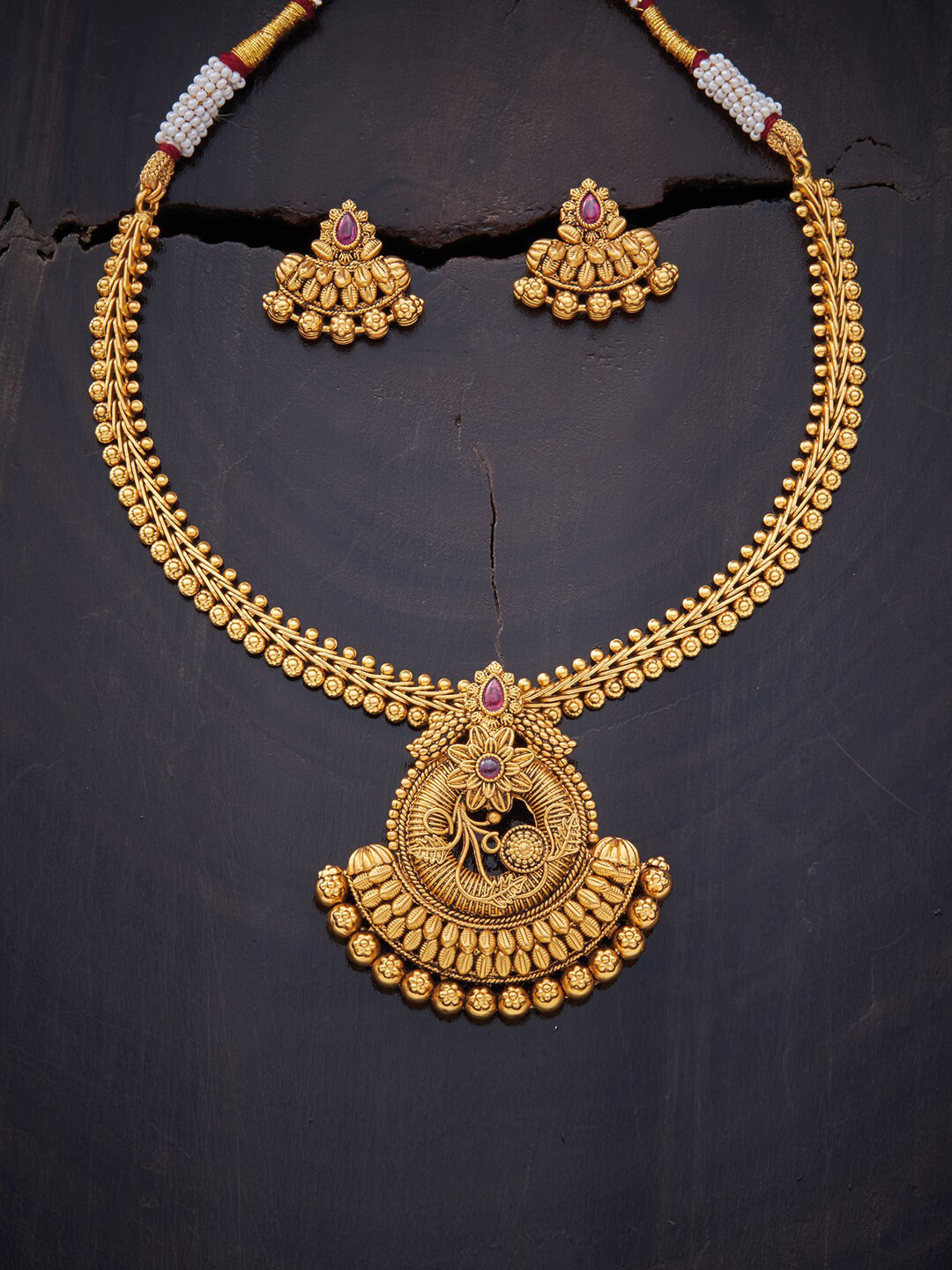 Buy Kushal's Fashion Jewellery Red & Gold Toned Gold Plated Jewellery