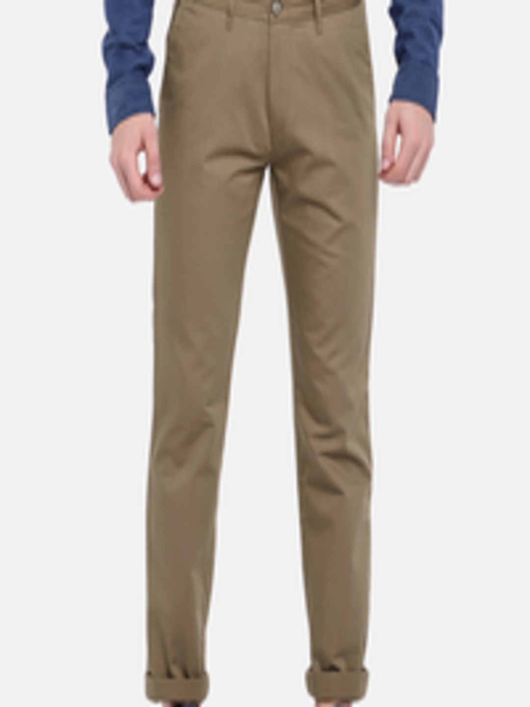 Buy U.S. Polo Assn. Men Brown Self Design Slim Fit Regular Trousers ...