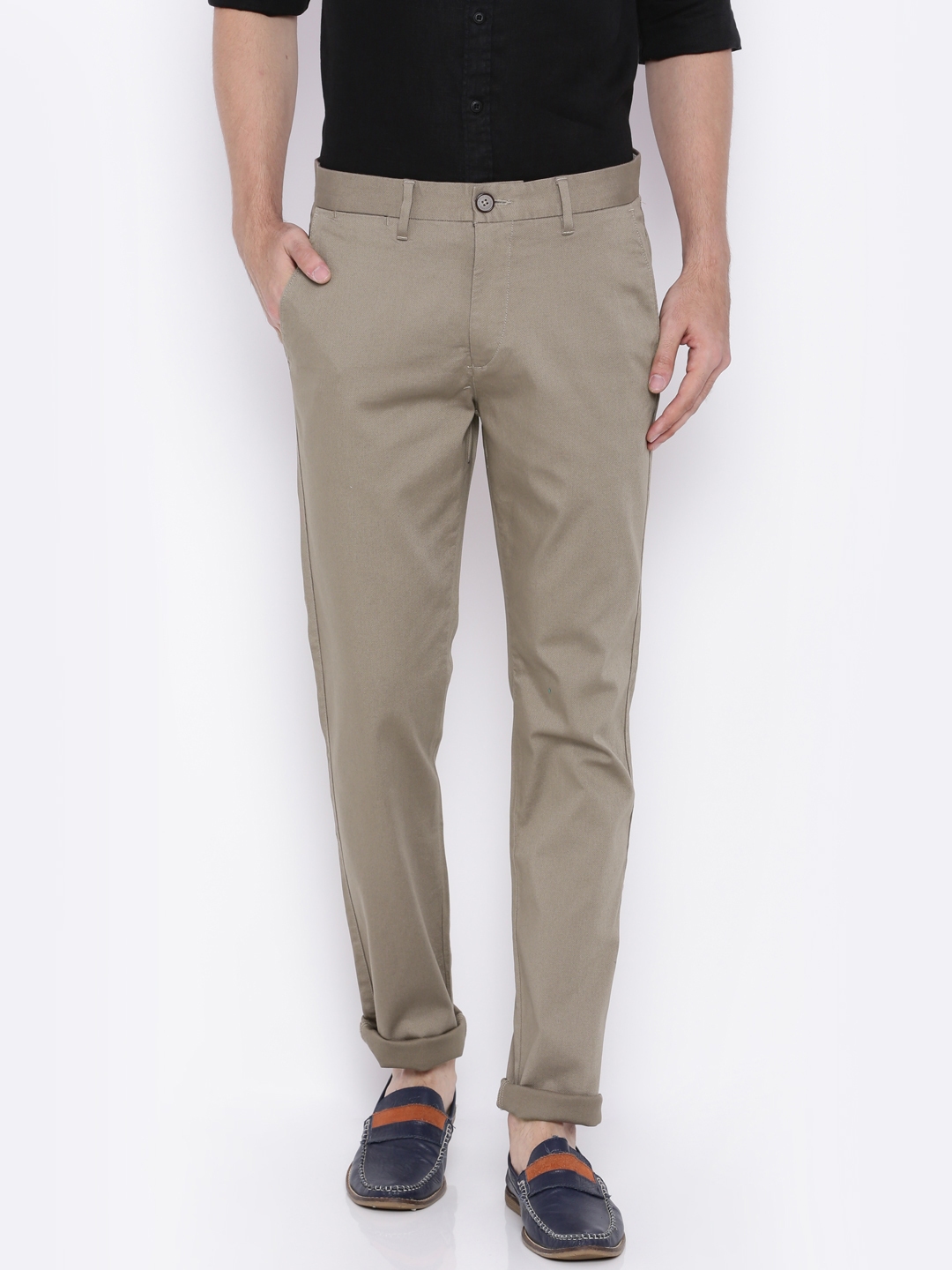 Buy U.S. Polo Assn. Men Brown Self Design Slim Fit Chino Trousers ...