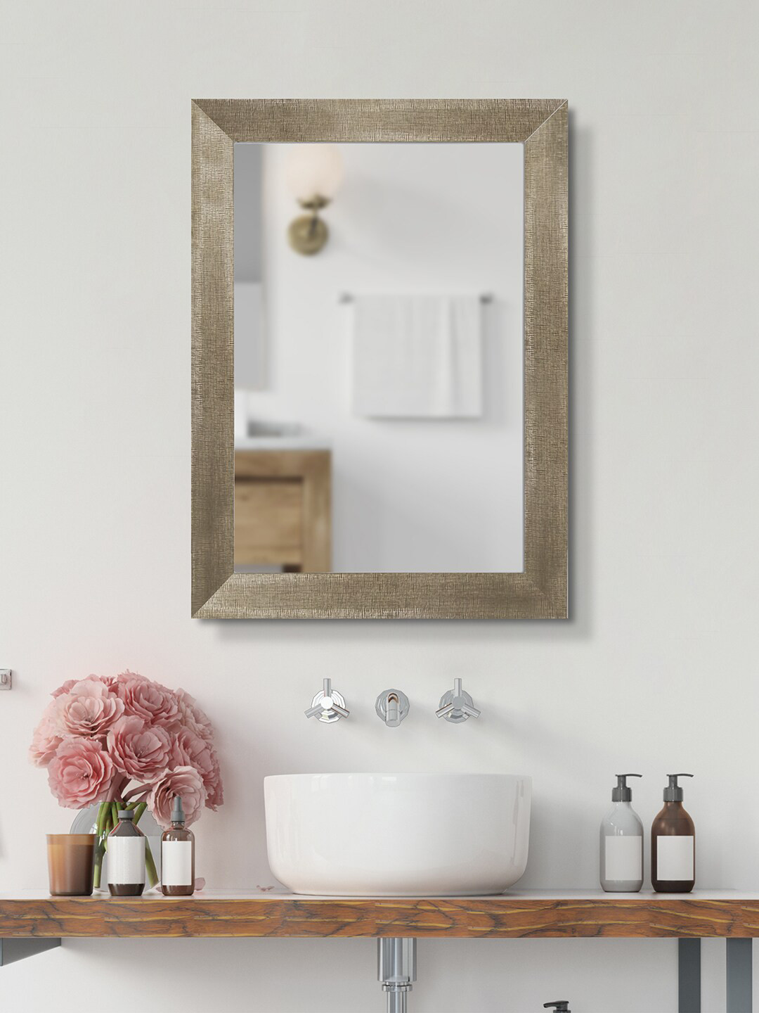 Buy HomeTown Champagne Toned Textured Wall Mirror Mirrors for Unisex