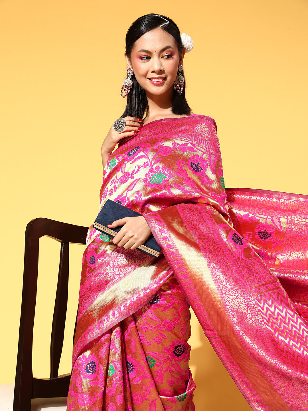 Buy Saree Mall Floral Saree With Woven Design Border Sarees for Women