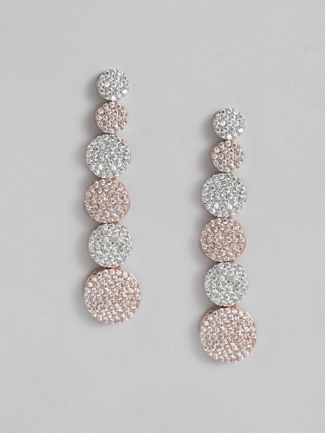 Buy Peora Rose Gold Plated & Silver Toned American Diamond Studded Drop