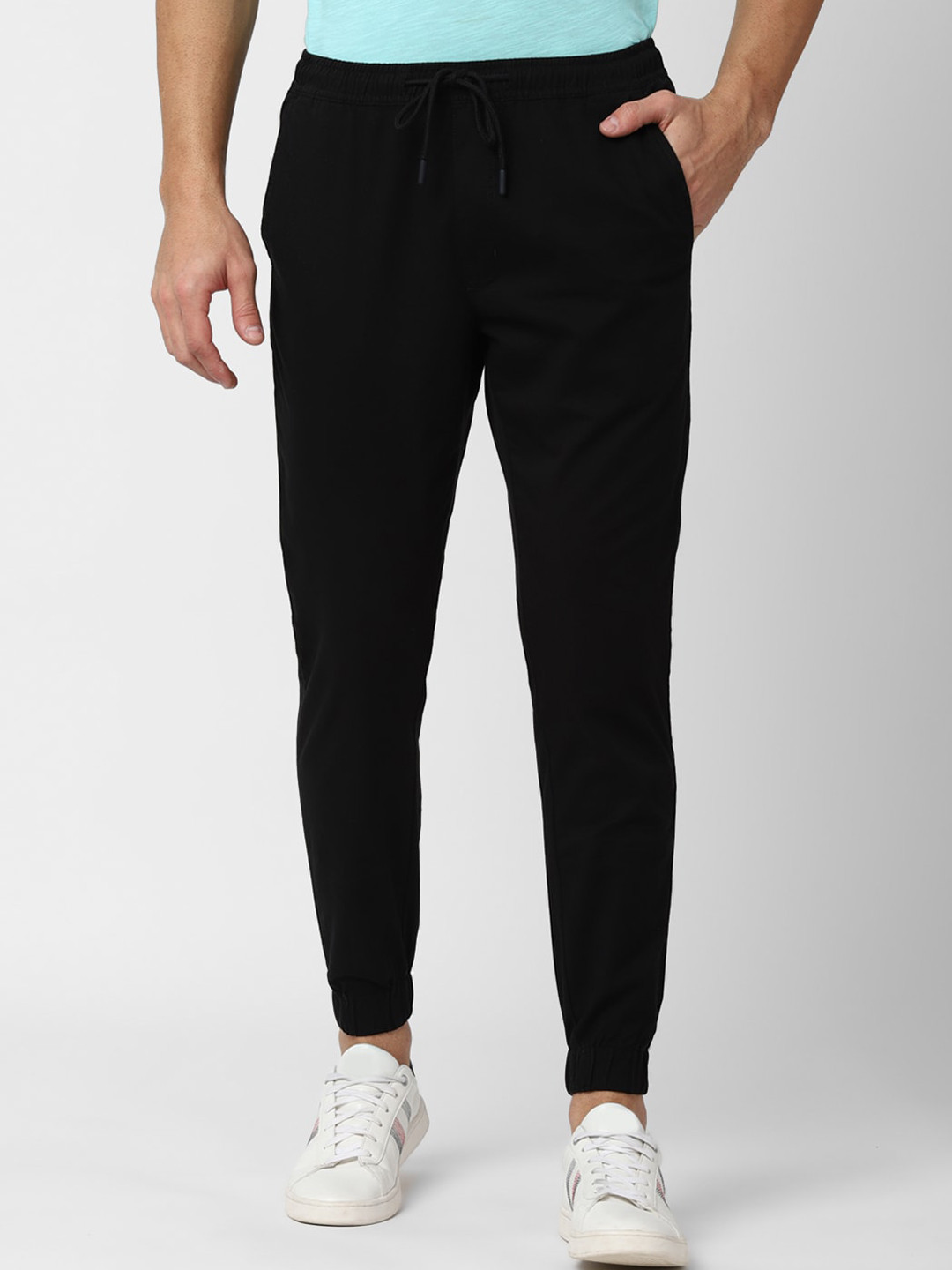 Buy Peter England Casuals Men Black Slim Fit Joggers Trousers