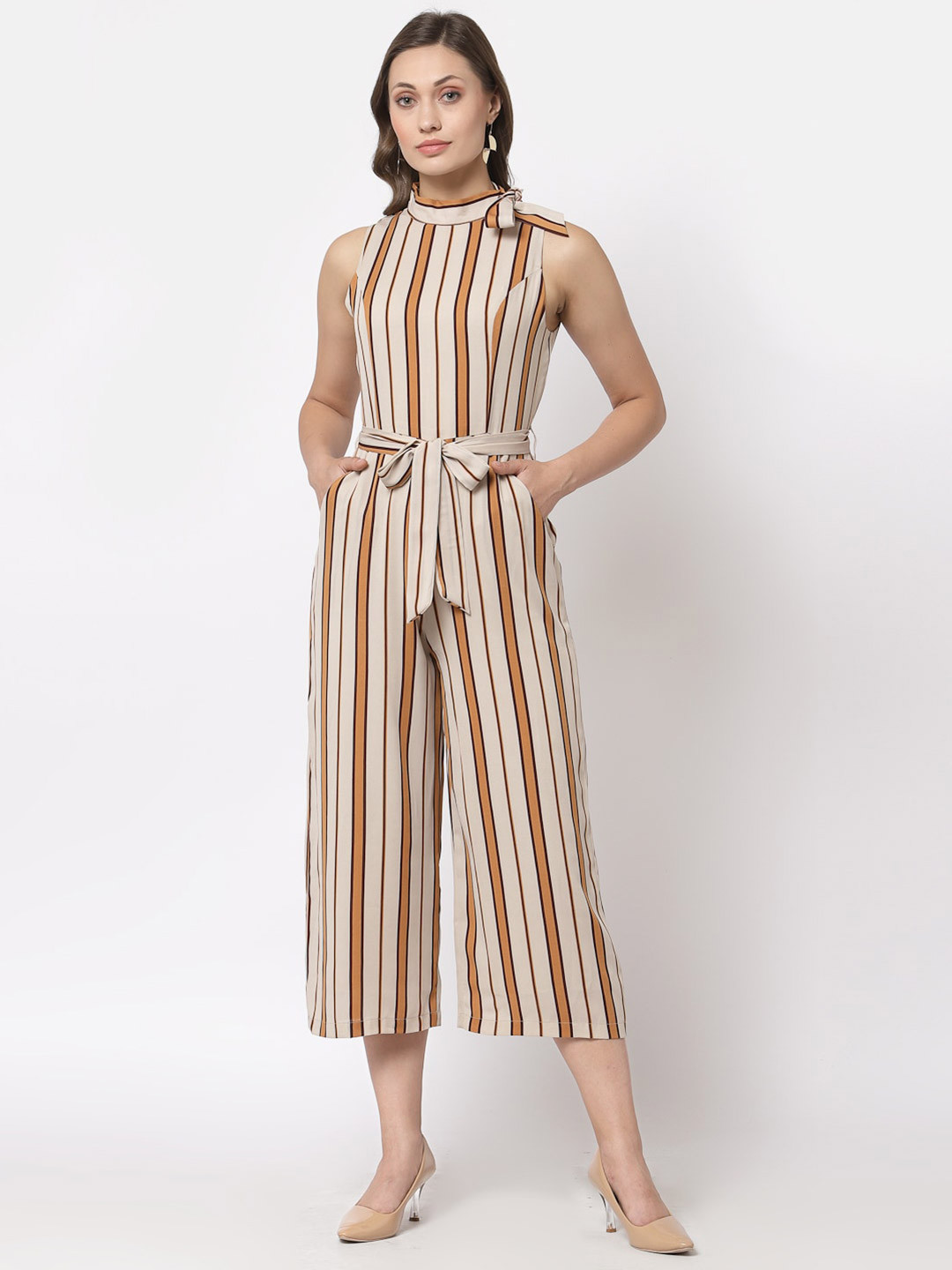 Buy Gipsy Beige Striped Plus Size Jumpsuit Jumpsuit for Women