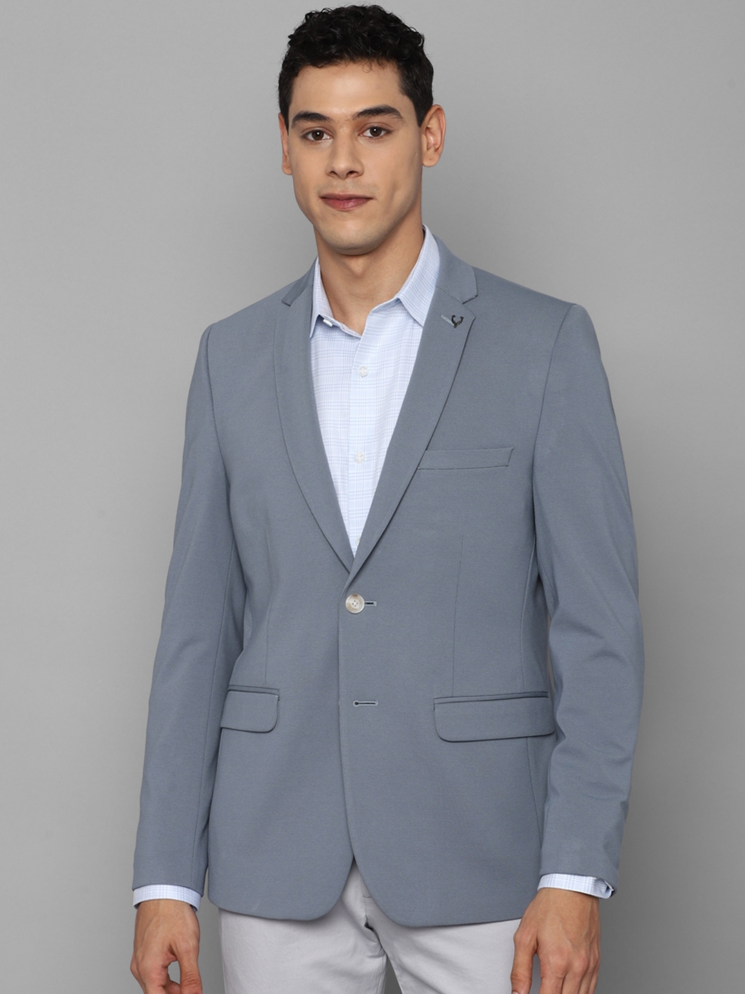 Buy Allen Solly Men Blue Solid Single Breasted Slim Fit Casual Blazer ...