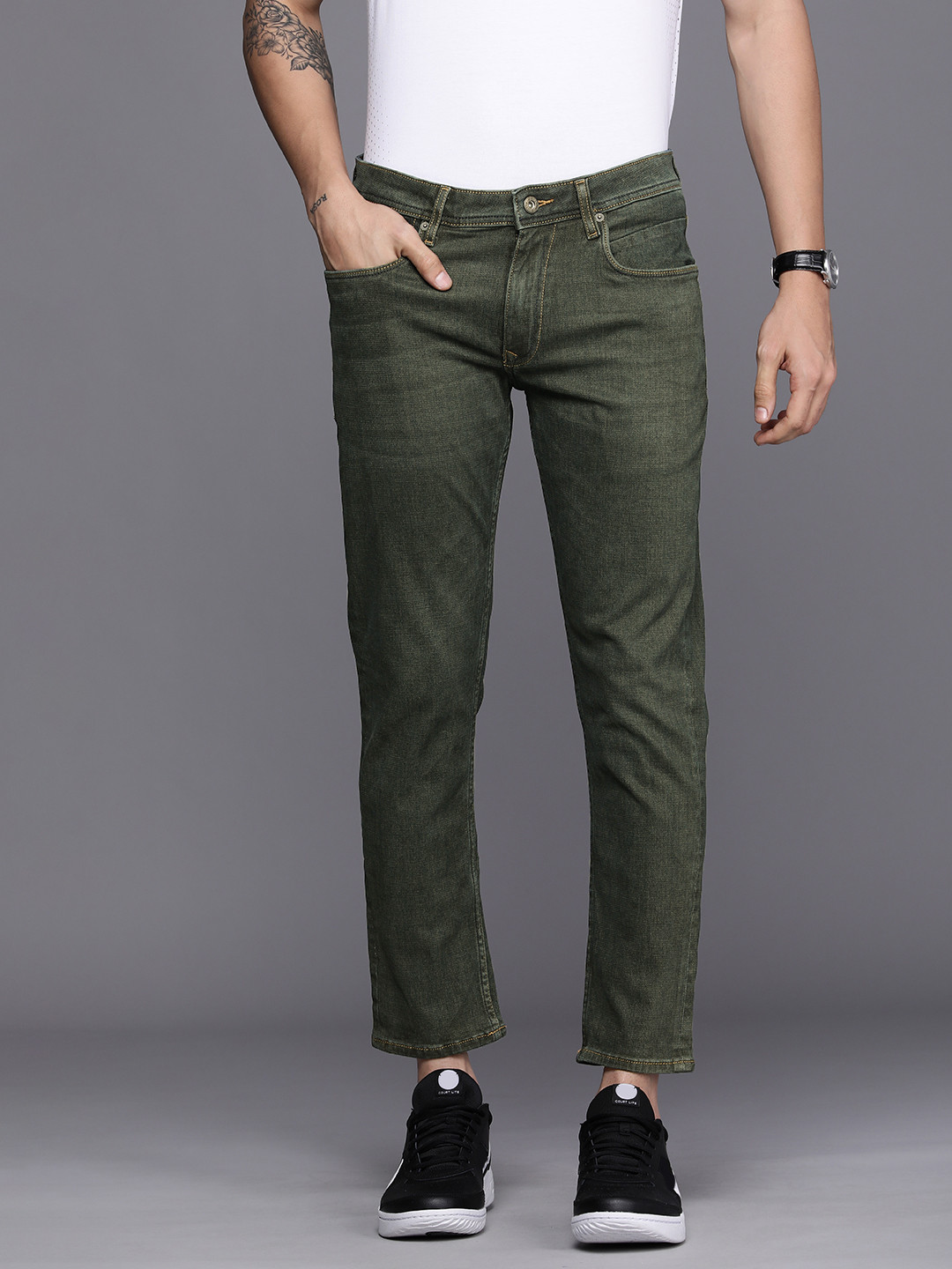 Buy Louis Philippe Jeans Men Olive Green Smart Slim Fit Low Rise Stretchable Jeans Jeans for