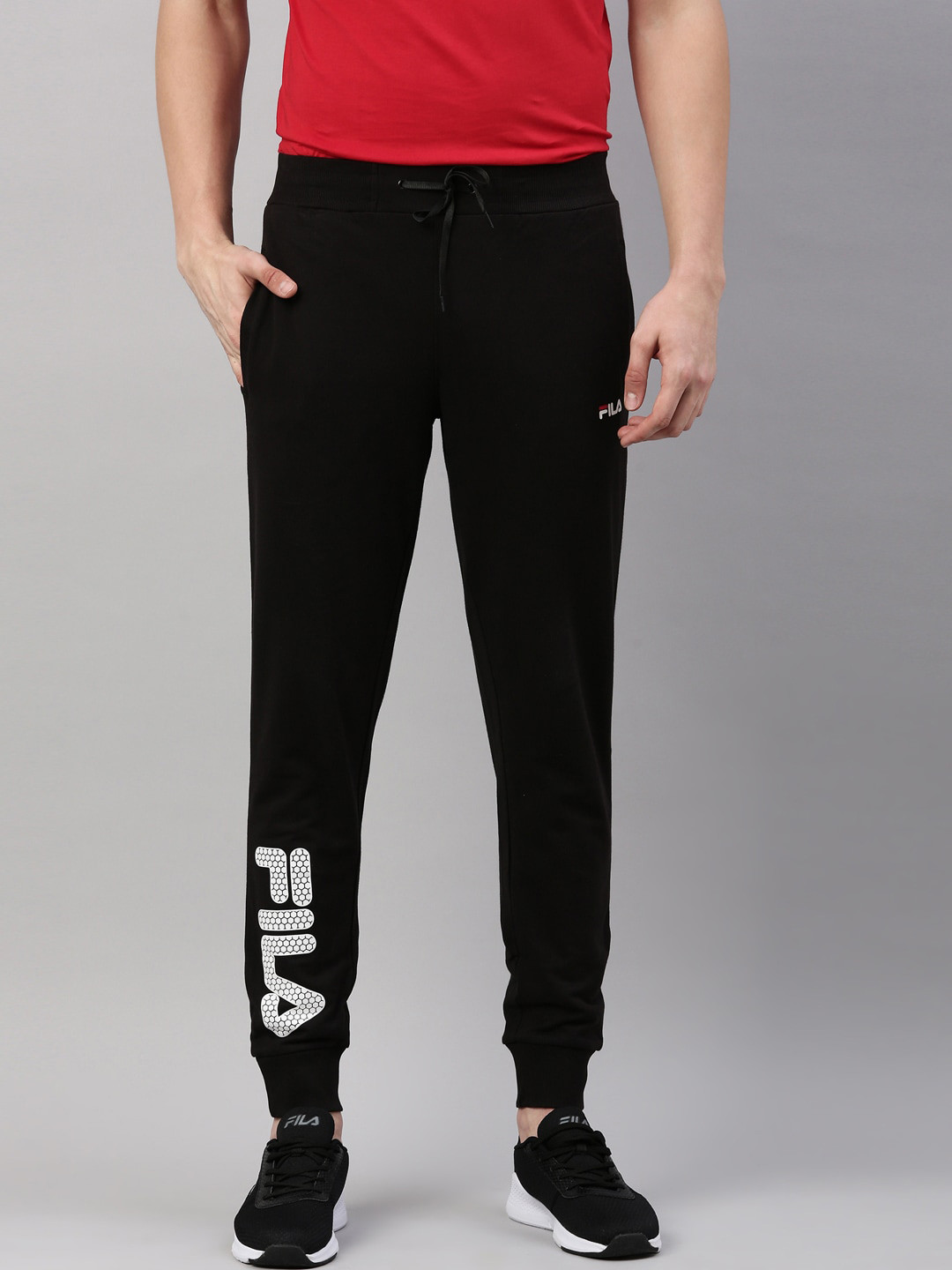 Buy FILA Men Black Solid Cotton Joggers - Track Pants for Men 18223076 ...