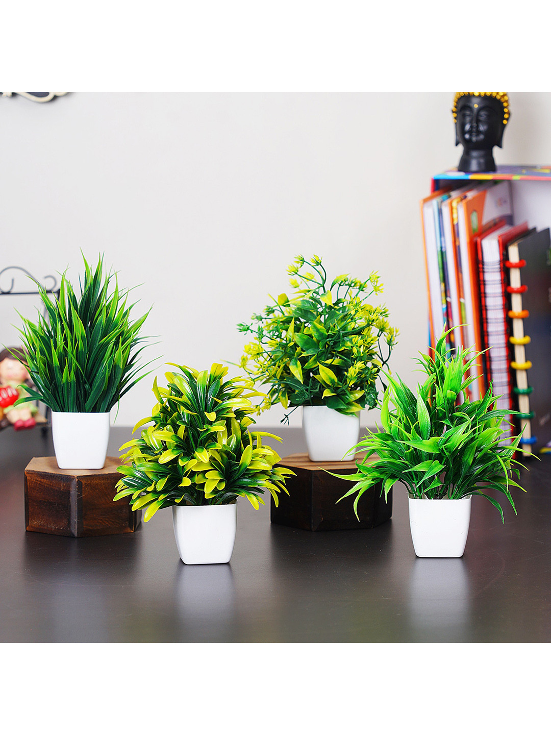 Buy Dekorly Set Of 4 Green Artificial Bonsai Plant With Pot