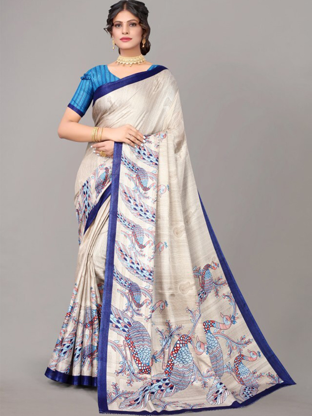 Yashika Kunst Seide Saree SDPL-METRO - 6,20m Mit Blusenstoff | Kalamkari Design Für Festivals