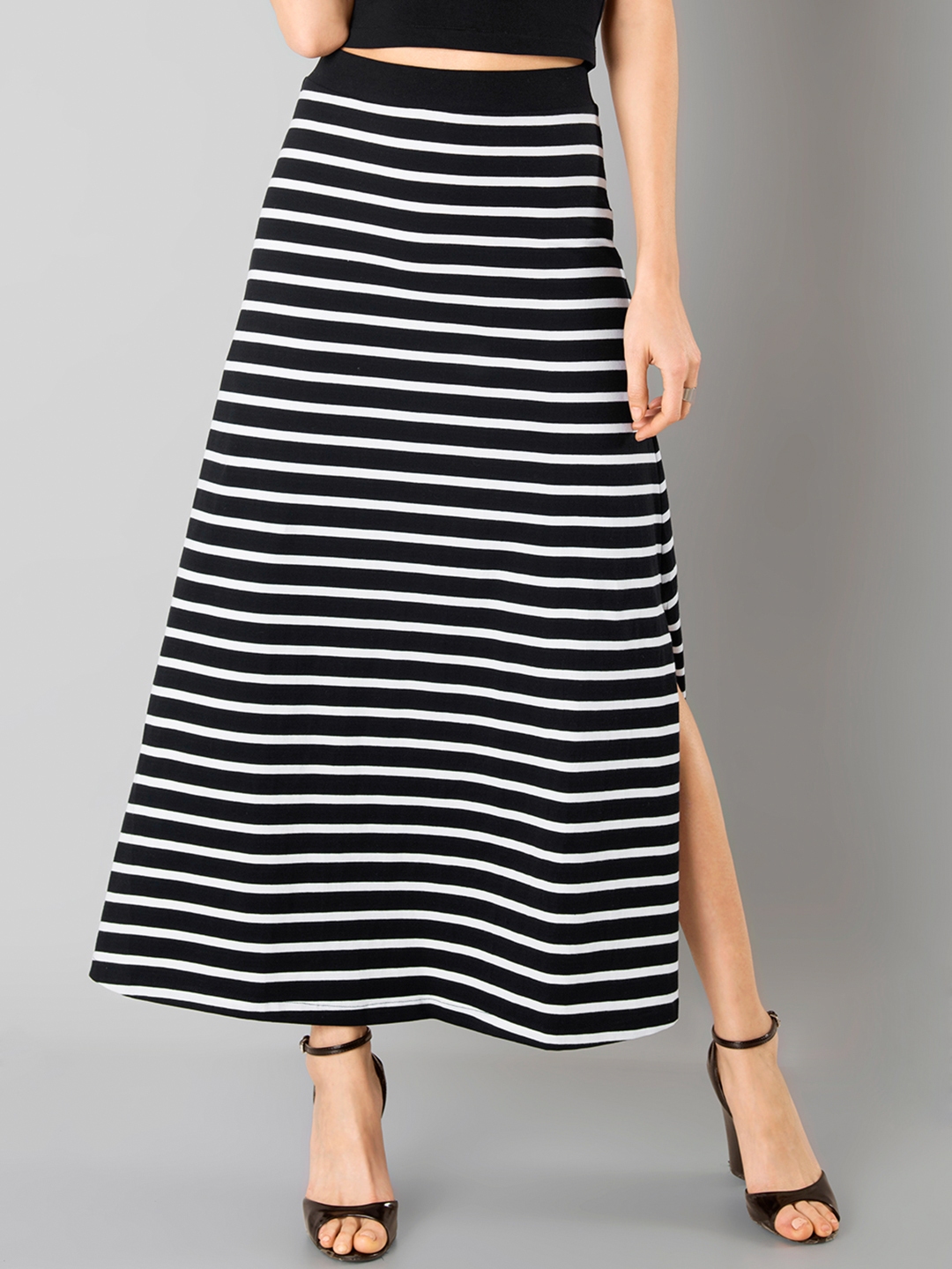 Buy FabAlley Black & White Striped Maxi Skirt - Skirts for Women ...