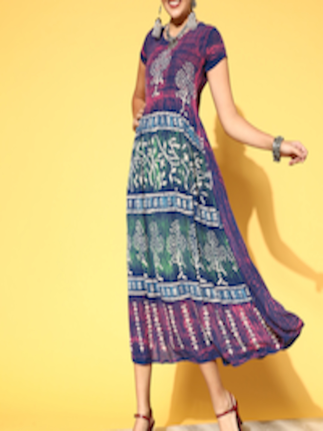 Buy ZOLA Blue Ethnic Motifs Dyed Ethnic A Line Maxi Dress - Ethnic