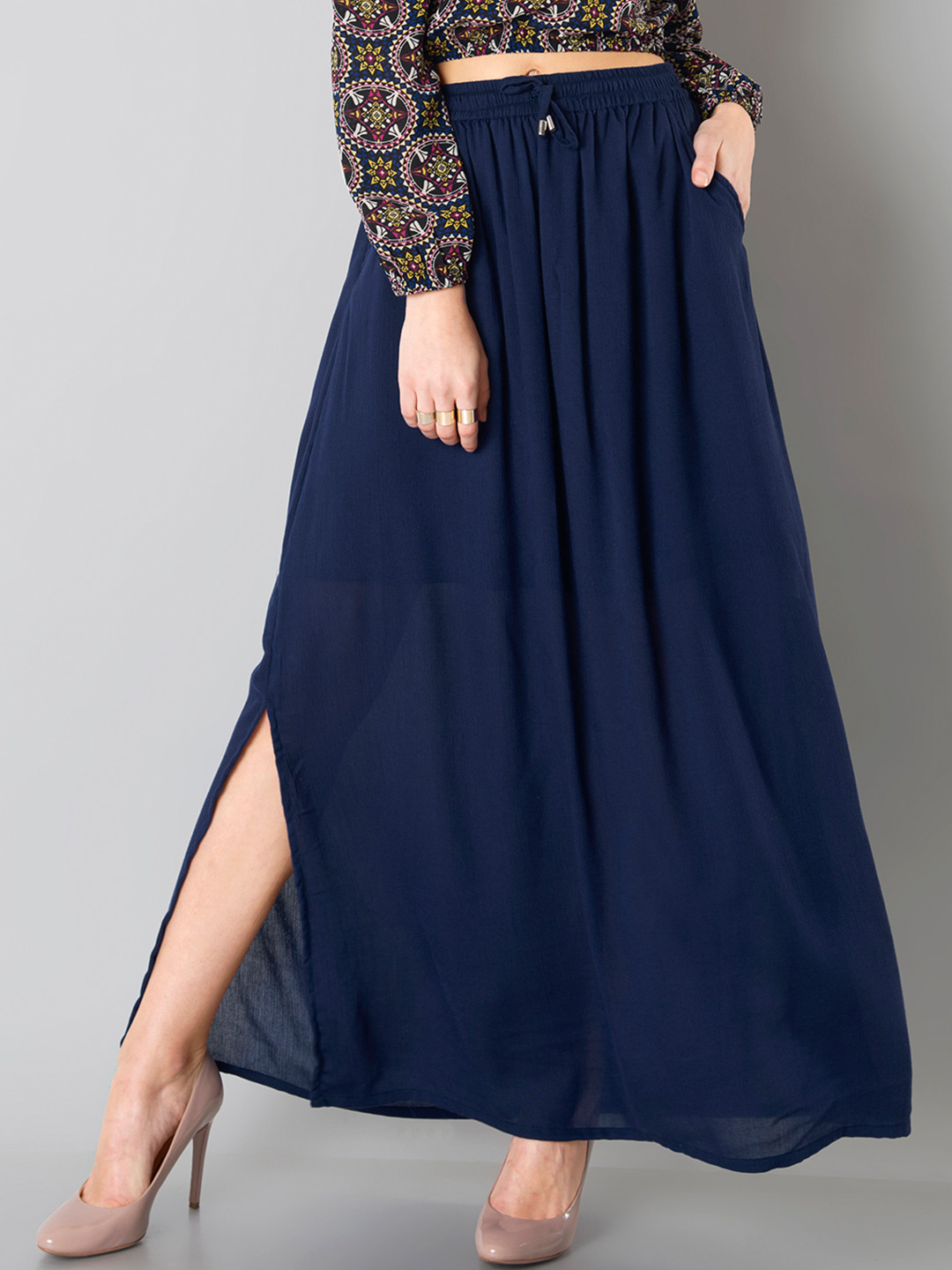 Buy FabAlley Navy Gathered Maxi Skirt Skirts for Women 1822565 Myntra