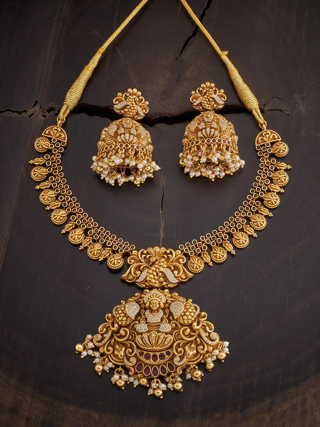 Buy Kushal's Fashion Jewellery Red Gold Plated Antique Necklace