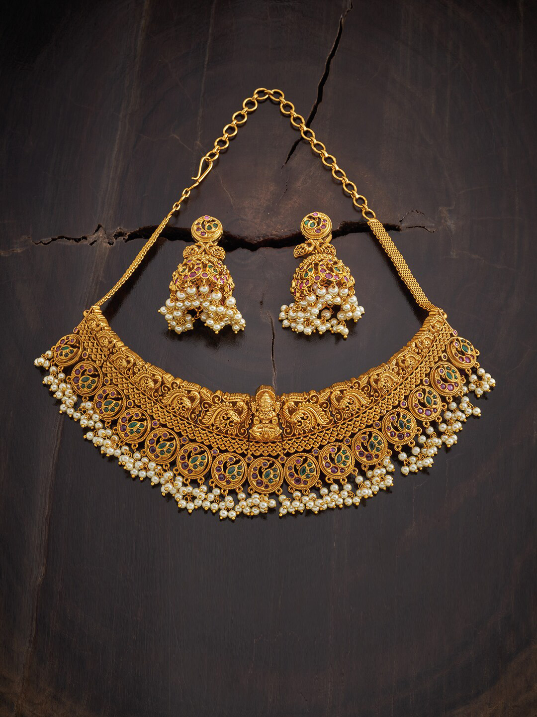 Buy Kushal's Fashion Jewellery Red & Green Gold Plated Jewellery Set