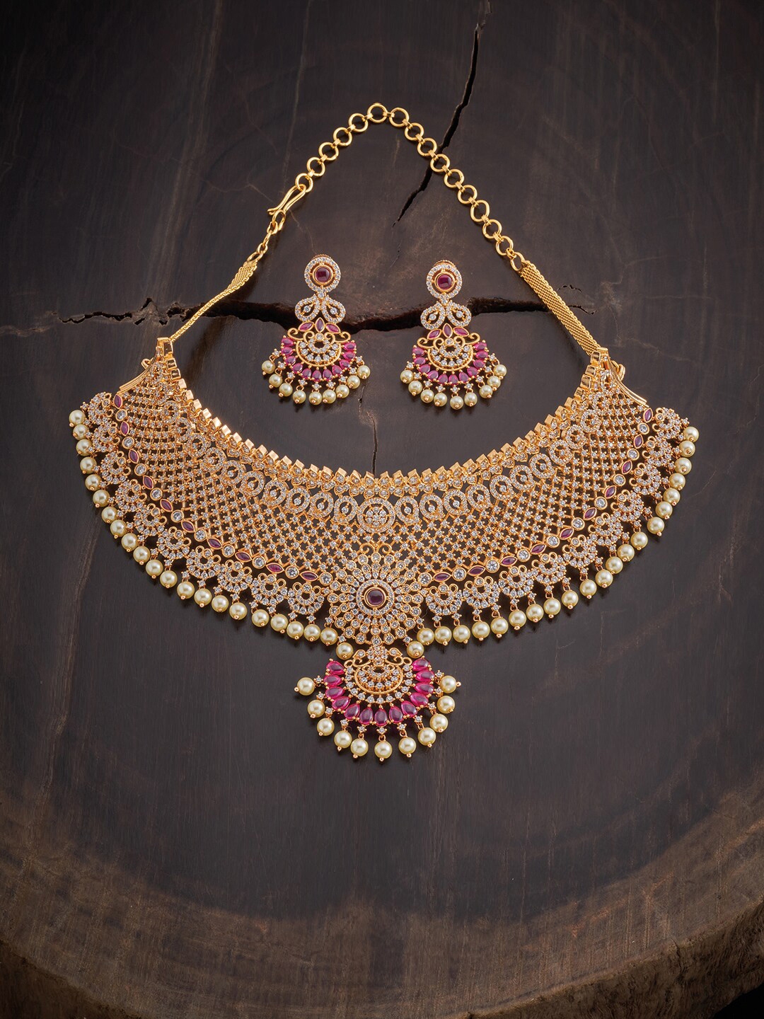 Buy Kushal's Fashion Jewellery Red Gold Plated Choker Necklace