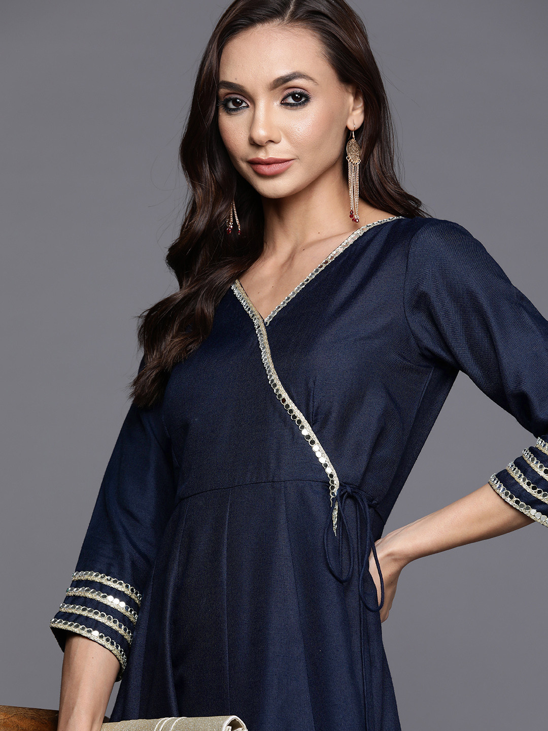MASSTANI BY INDDUS Navy Blue  Maroon Woven Design Saree main image 1