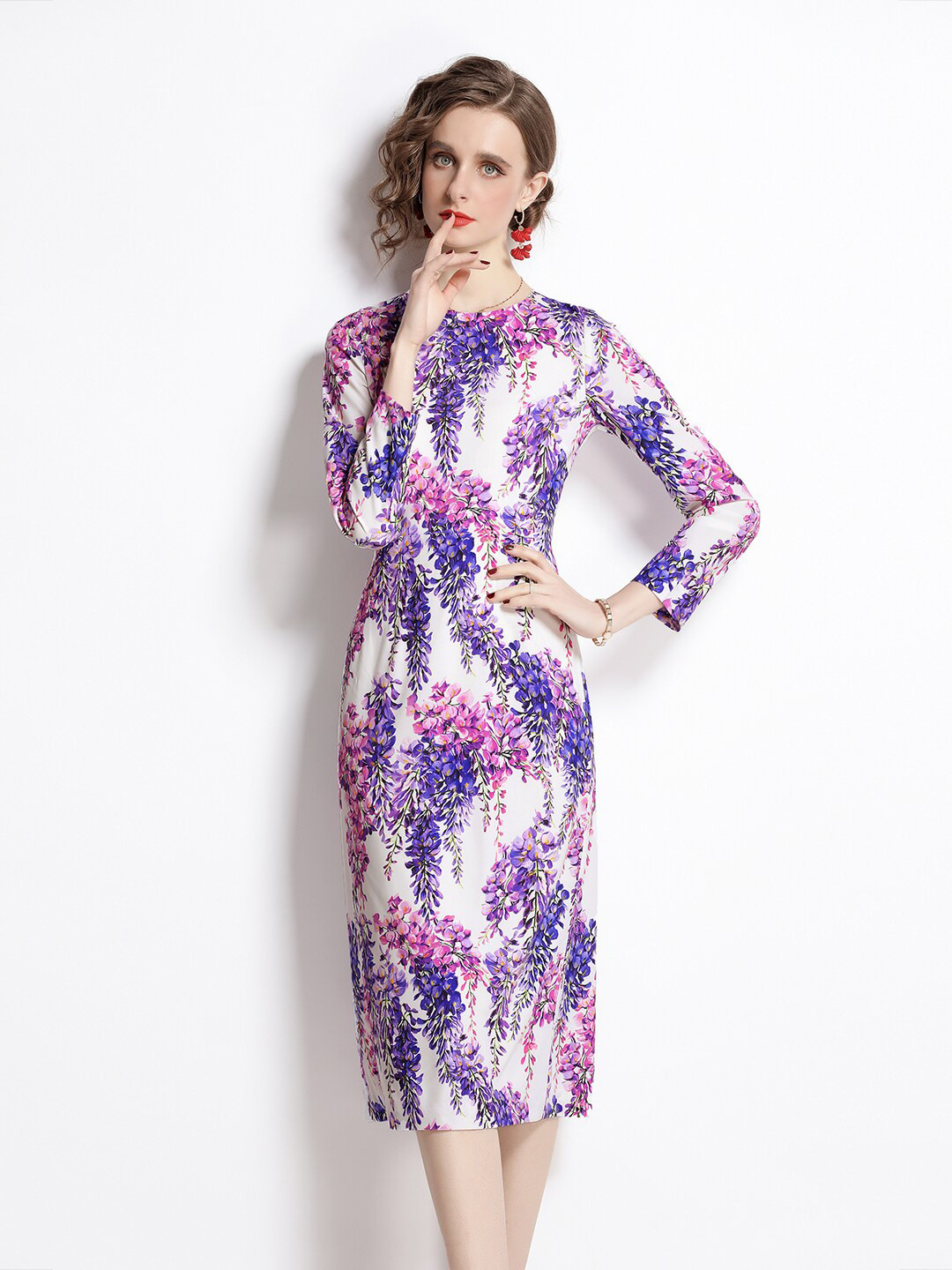 Buy JC Collection Women Purple & Blue Floral Printed Bodycon Midi Dress
