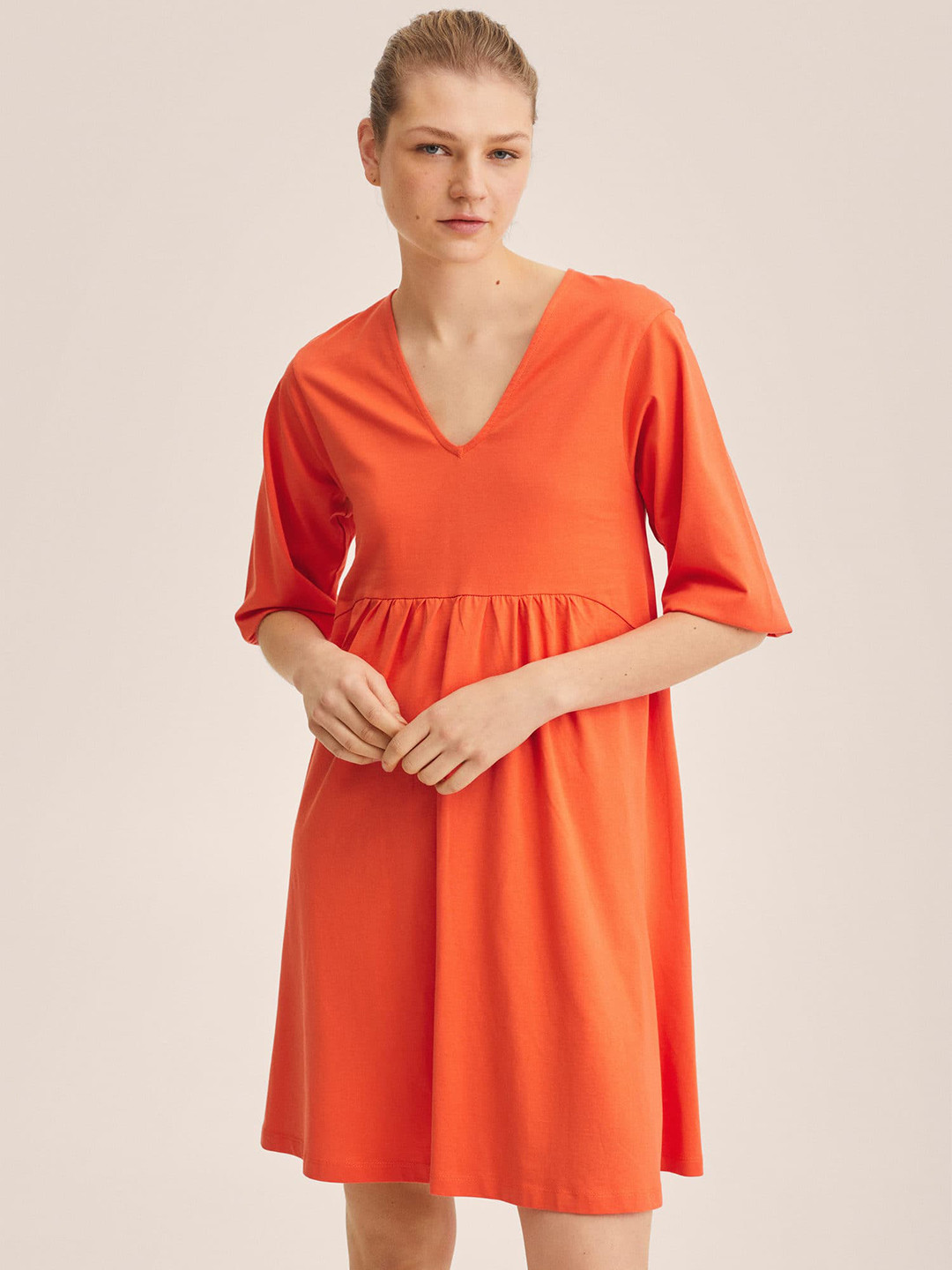 Buy MANGO Orange V Neck A Line Dress Dresses for Women 18234170 Myntra