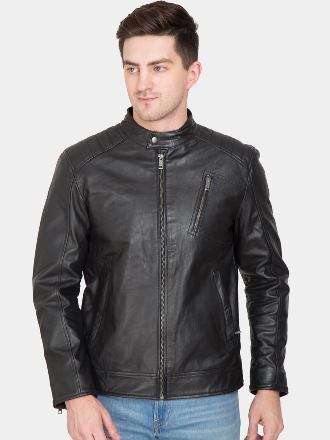 Buy Justanned Men Black Lightweight Leather Jacket - Jackets for Men ...