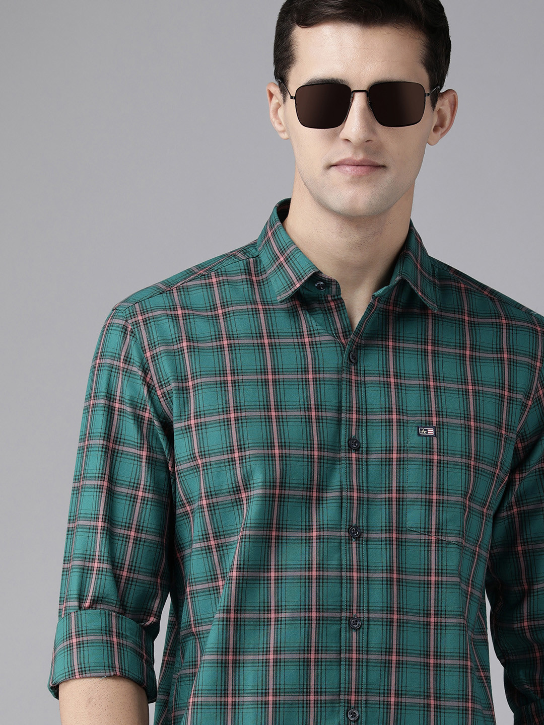 Buy Arrow Sport Men Teal Green Manhattan Slim Fit Checked Casual Shirt