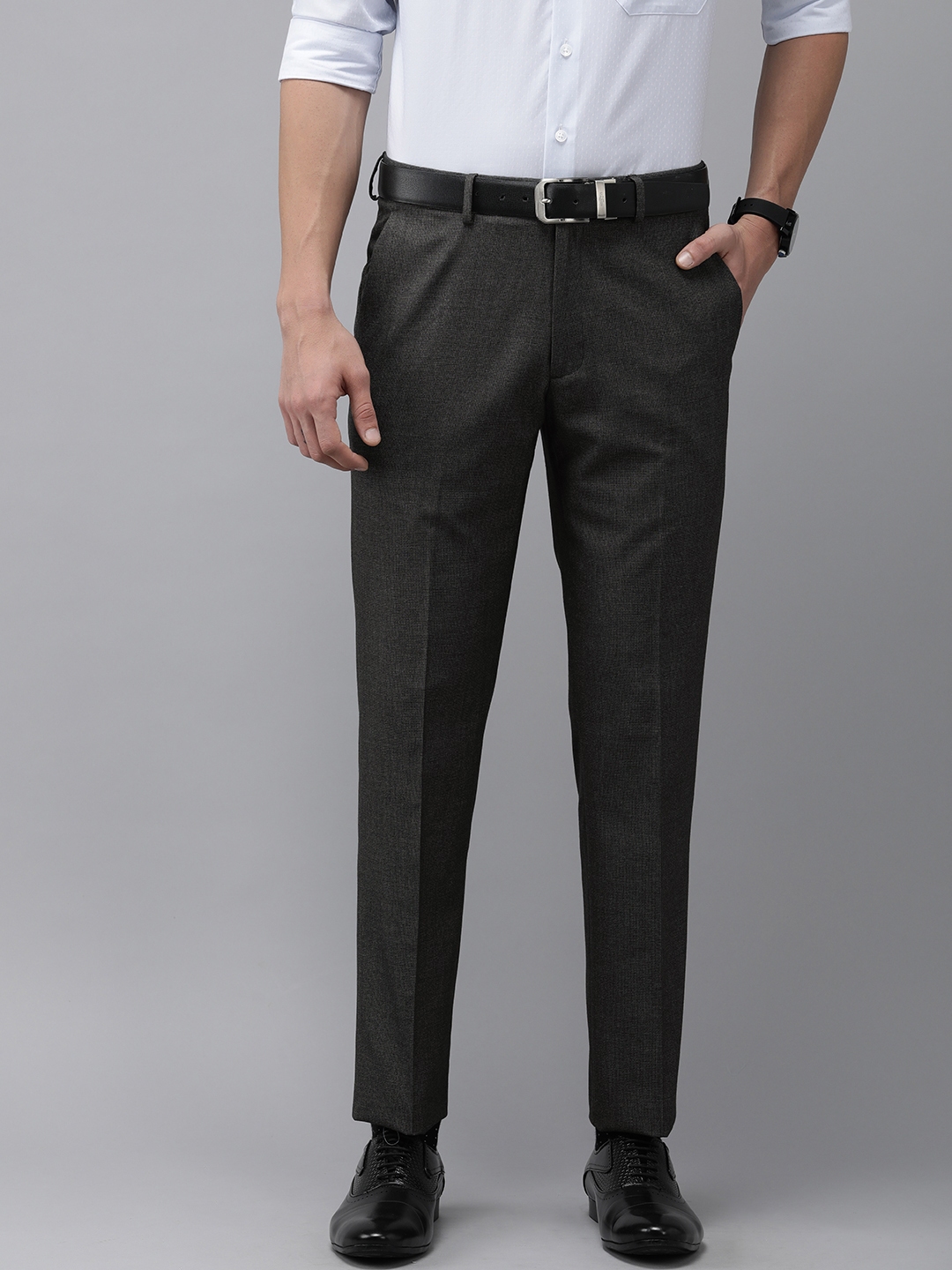 Buy Van Heusen Men Grey Slim Fit Auto Flex Formal Trousers - Trousers ...