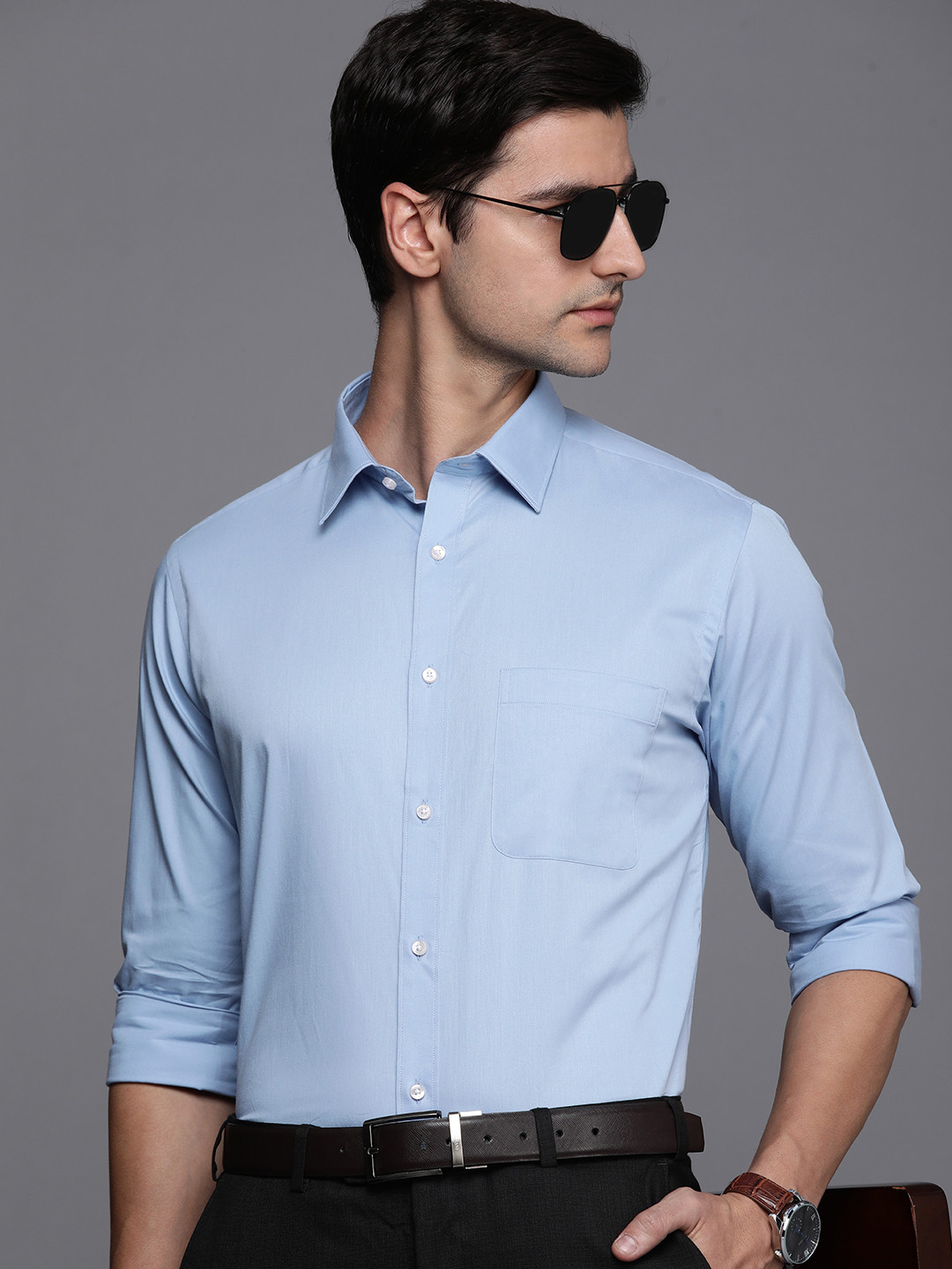 Buy Raymond Men Blue Solid Slim Fit Pure Cotton Formal Shirt Shirts for Men 18237788 Myntra