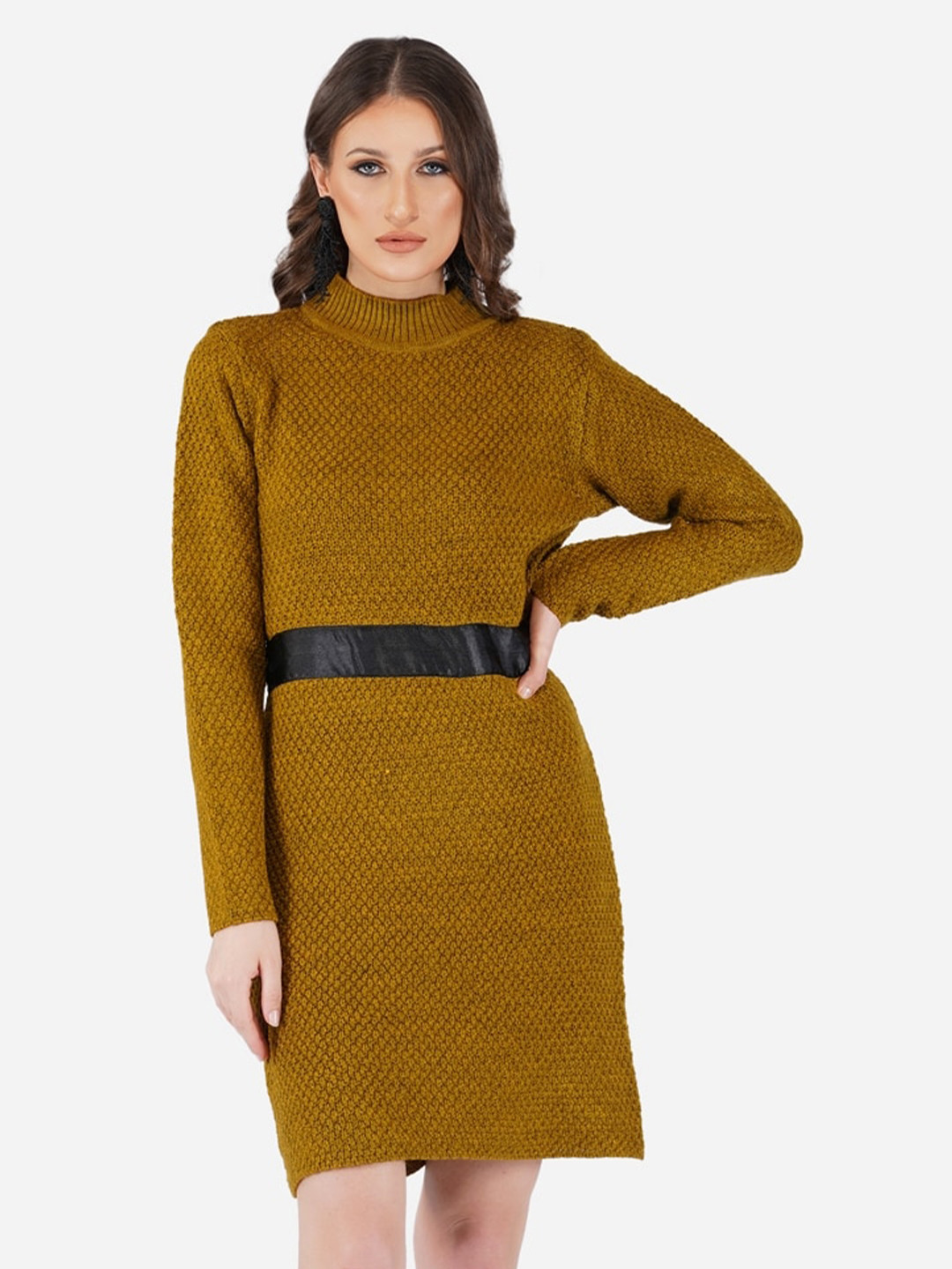 Buy JoE Hazel Mustard Yellow Textured Sweater Dress Dresses for Women