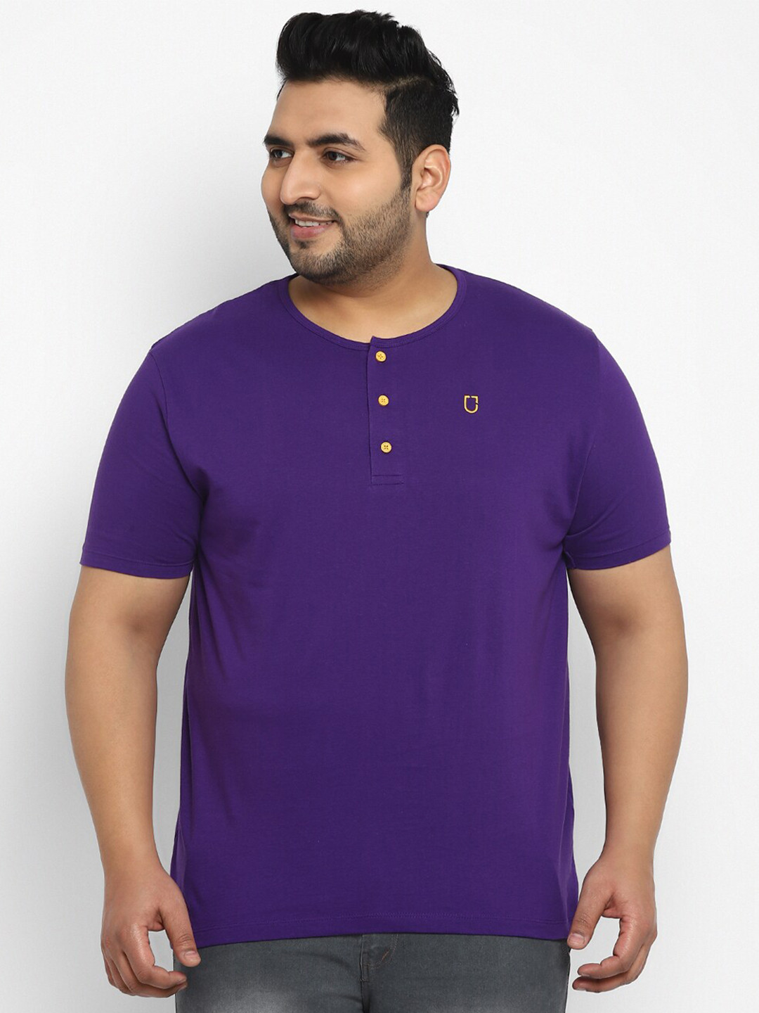 Buy Urbano Plus Men Purple Henley Neck Applique T Shirt Tshirts for