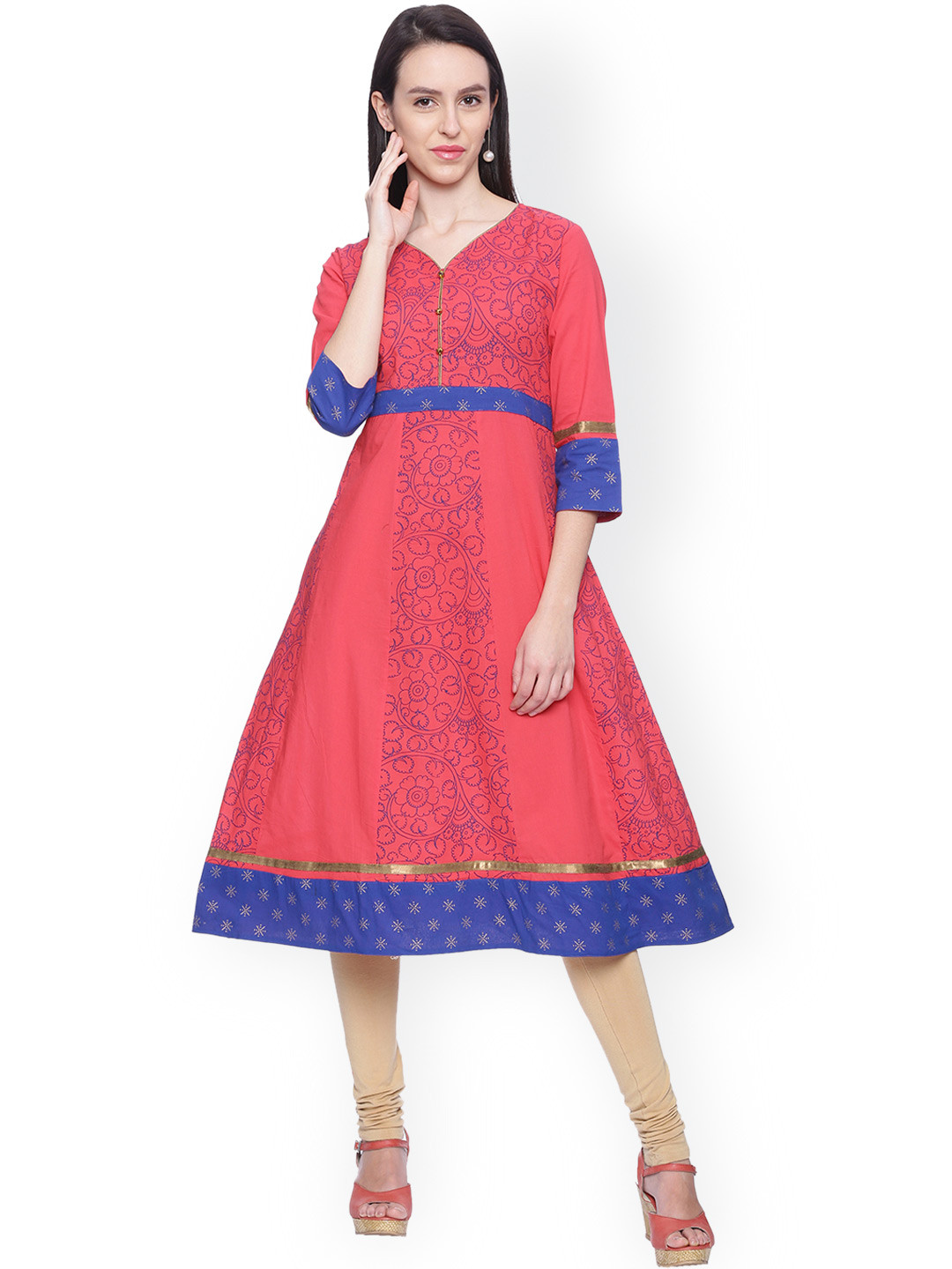 Women Pink Printed A-Line Kurta Trousers NA Set
