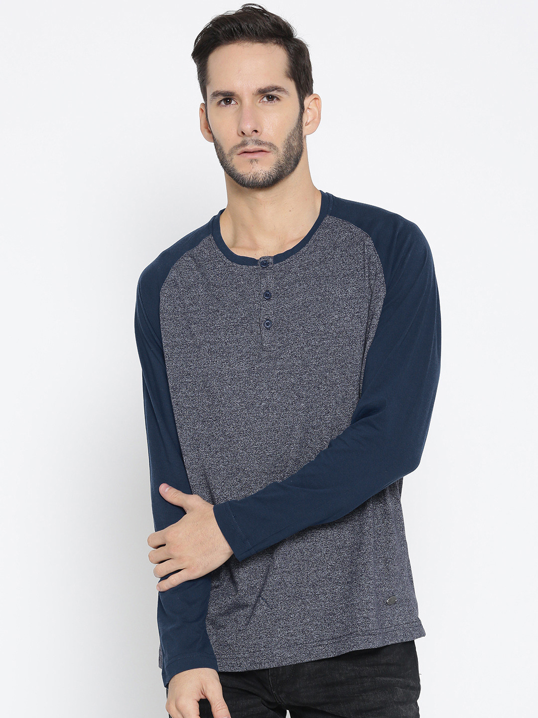 Buy Roadster Men Navy Blue Solid Henley Neck T Shirt Tshirts for Men 1824347 Myntra