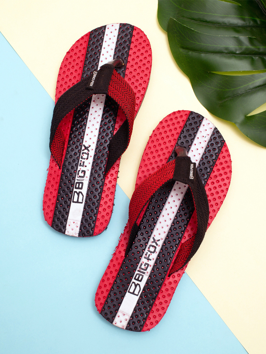 Buy Big Fox Men Red Self Design Thong Flip Flops Flip Flops for Men