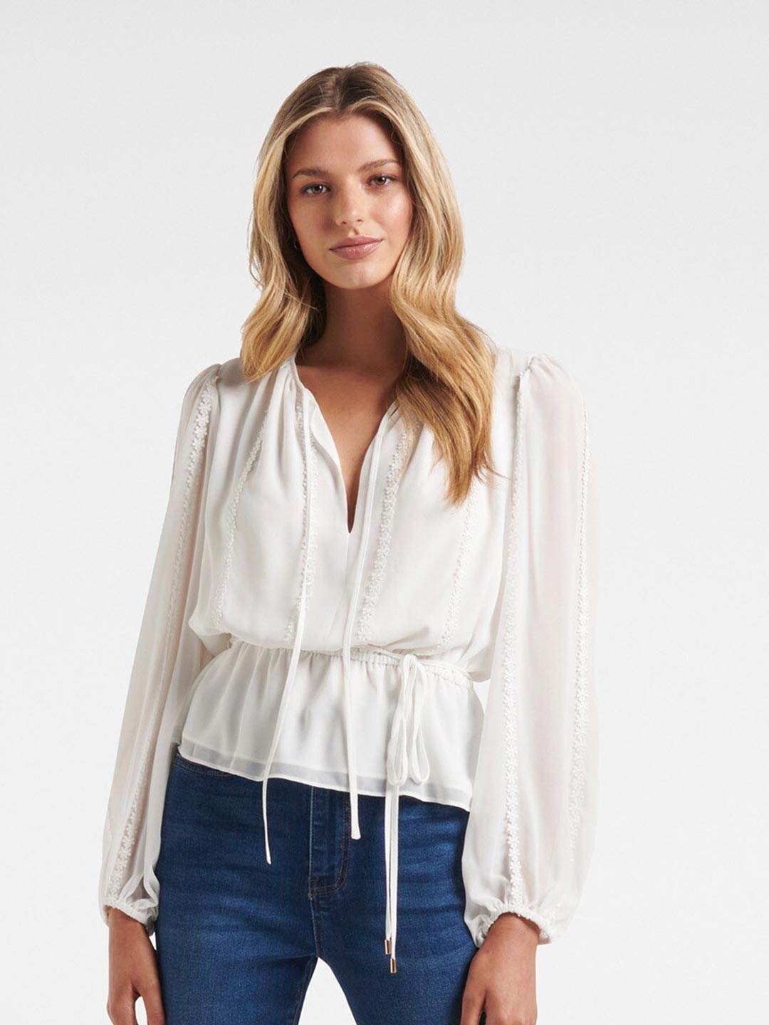 Buy Forever New White Cinched Waist Top - Tops for Women 18246698 | Myntra