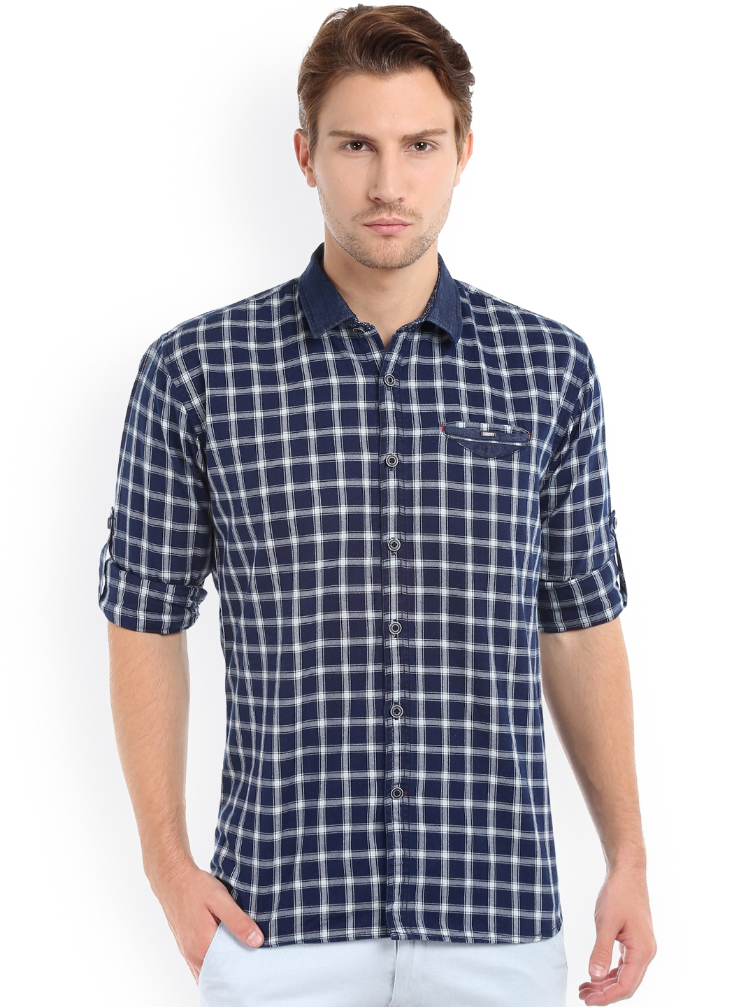 Buy L.A. SEVEN Men Blue & White Slim Fit Checked Casual Shirt - Shirts ...