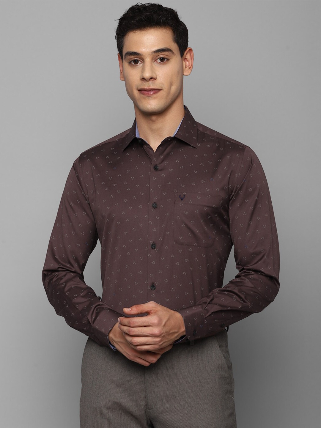 Buy Allen Solly Men Maroon Slim Fit Printed Cotton Formal Shirt 