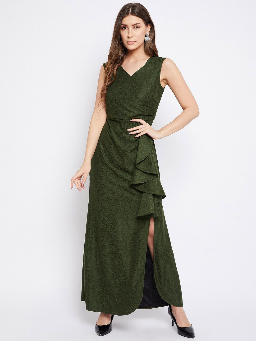 Buy Imfashini Olive Green Lace Maxi Dress Dresses for Women 18249180