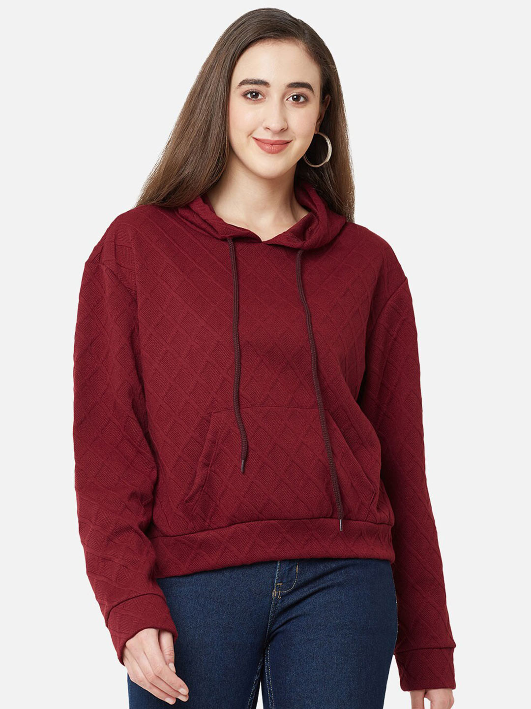 Women Maroon Fleece Front Zipper Sweatshirt