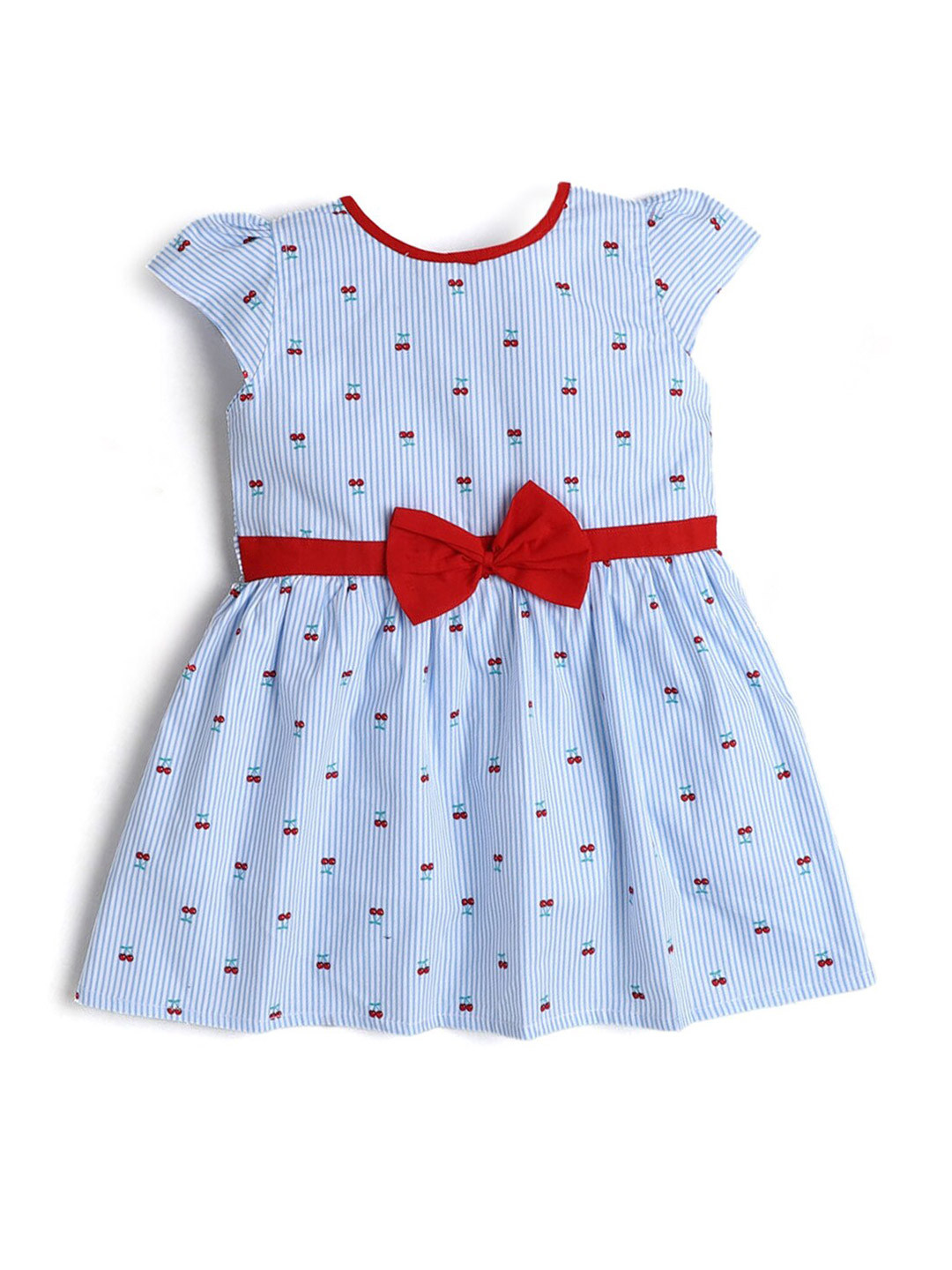 Girls Striped Cotton A-Line Dress