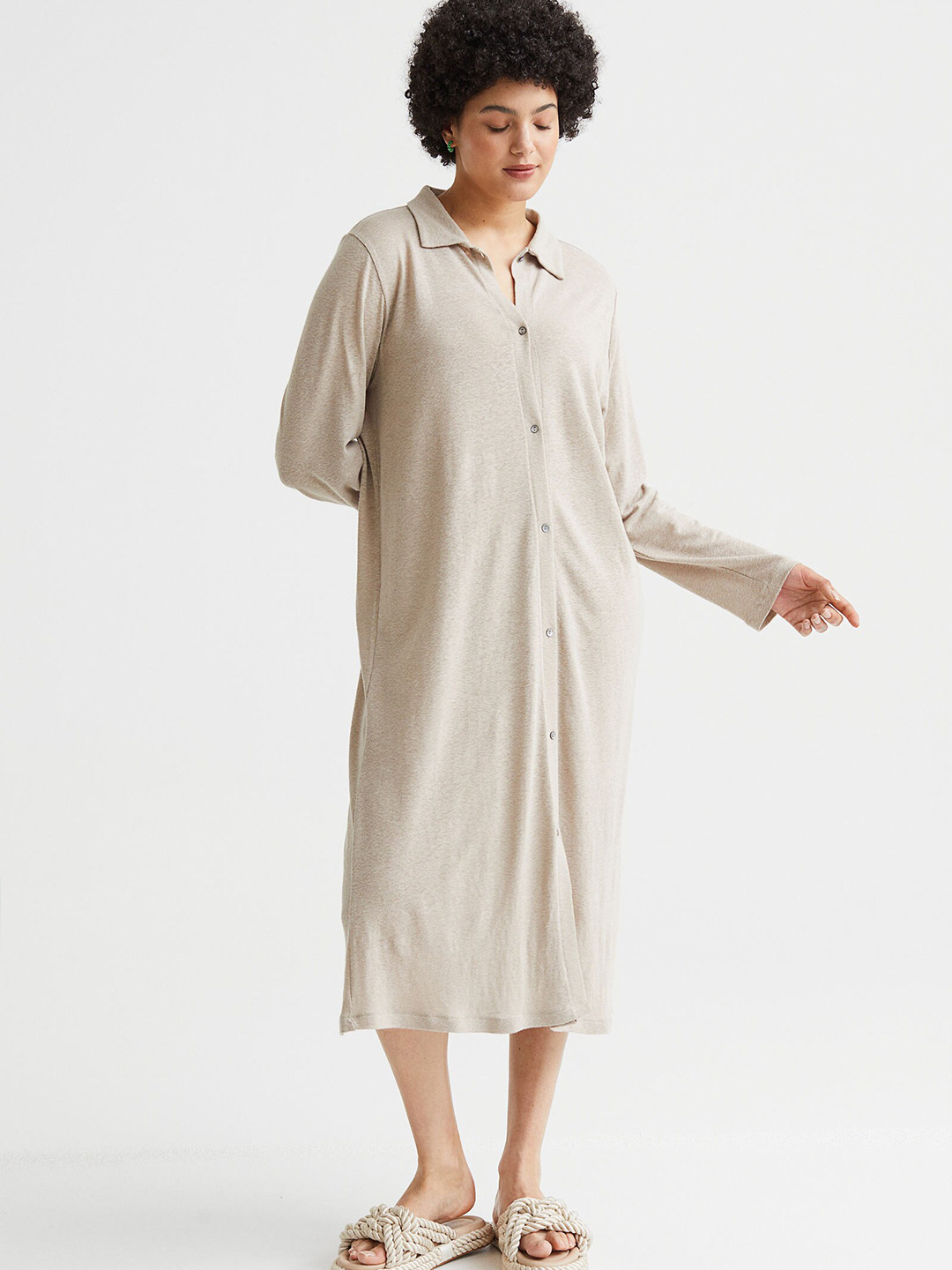Buy H&M Beige Linen Blend Shirt Dress Dresses for Women 18254768 Myntra