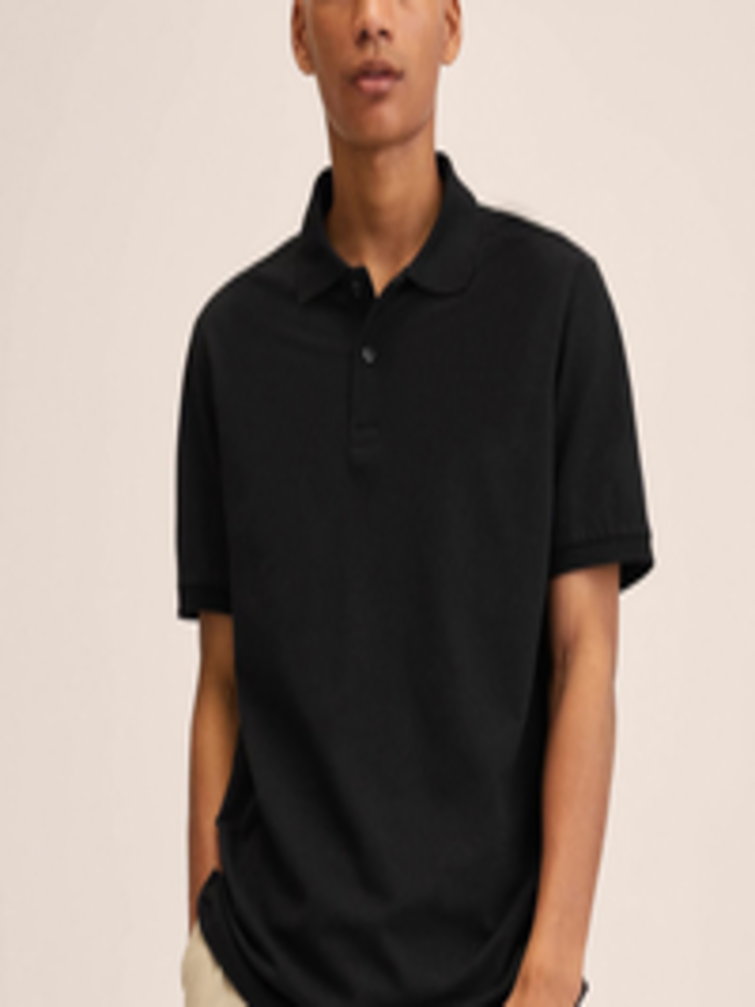 Buy MANGO MAN Black Polo Collar Pure Cotton T Shirt - Tshirts for Men ...