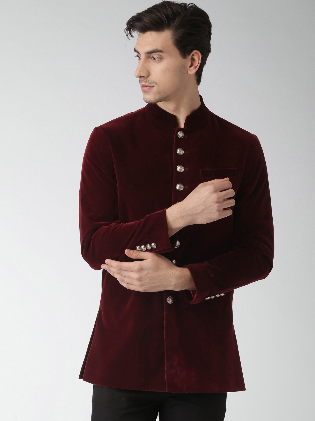INVICTUS Maroon Slim Fit Single-Breasted Ethnic Bandhgala Blazer