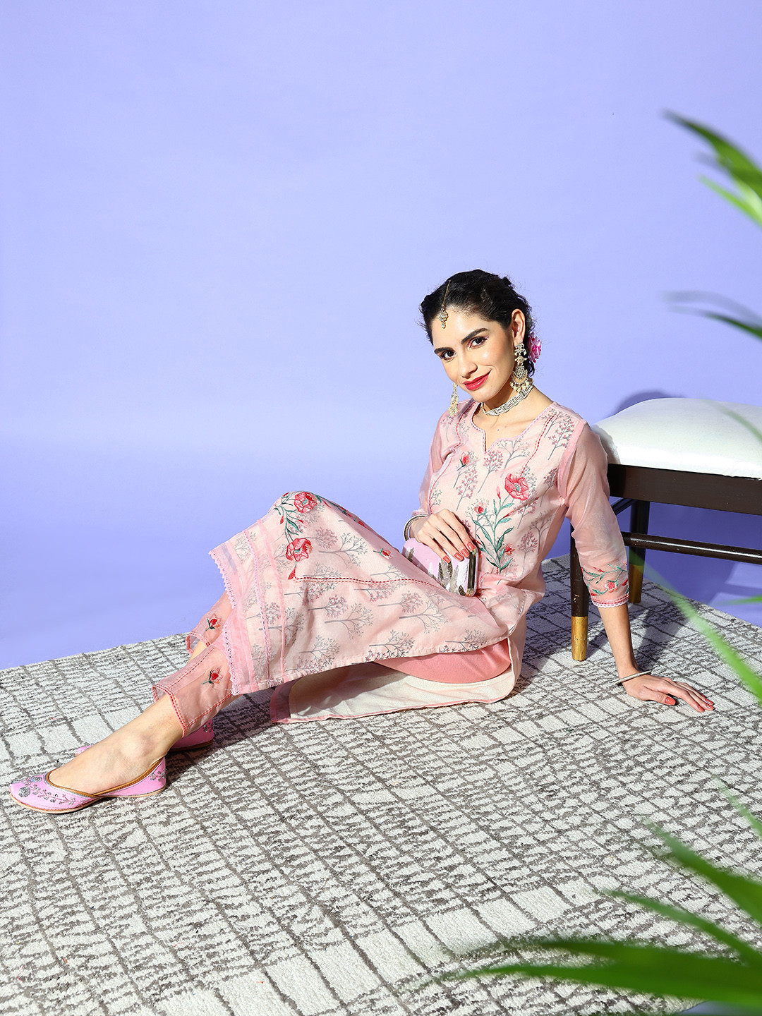 Indo Era Pink Printed Straight Kurta main image 1