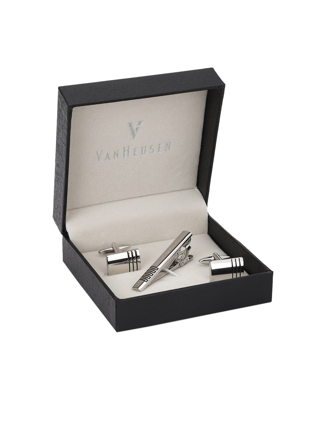 Buy Van Heusen Men Silver Toned Cufflink & Tie Pin Accessory Gift Set
