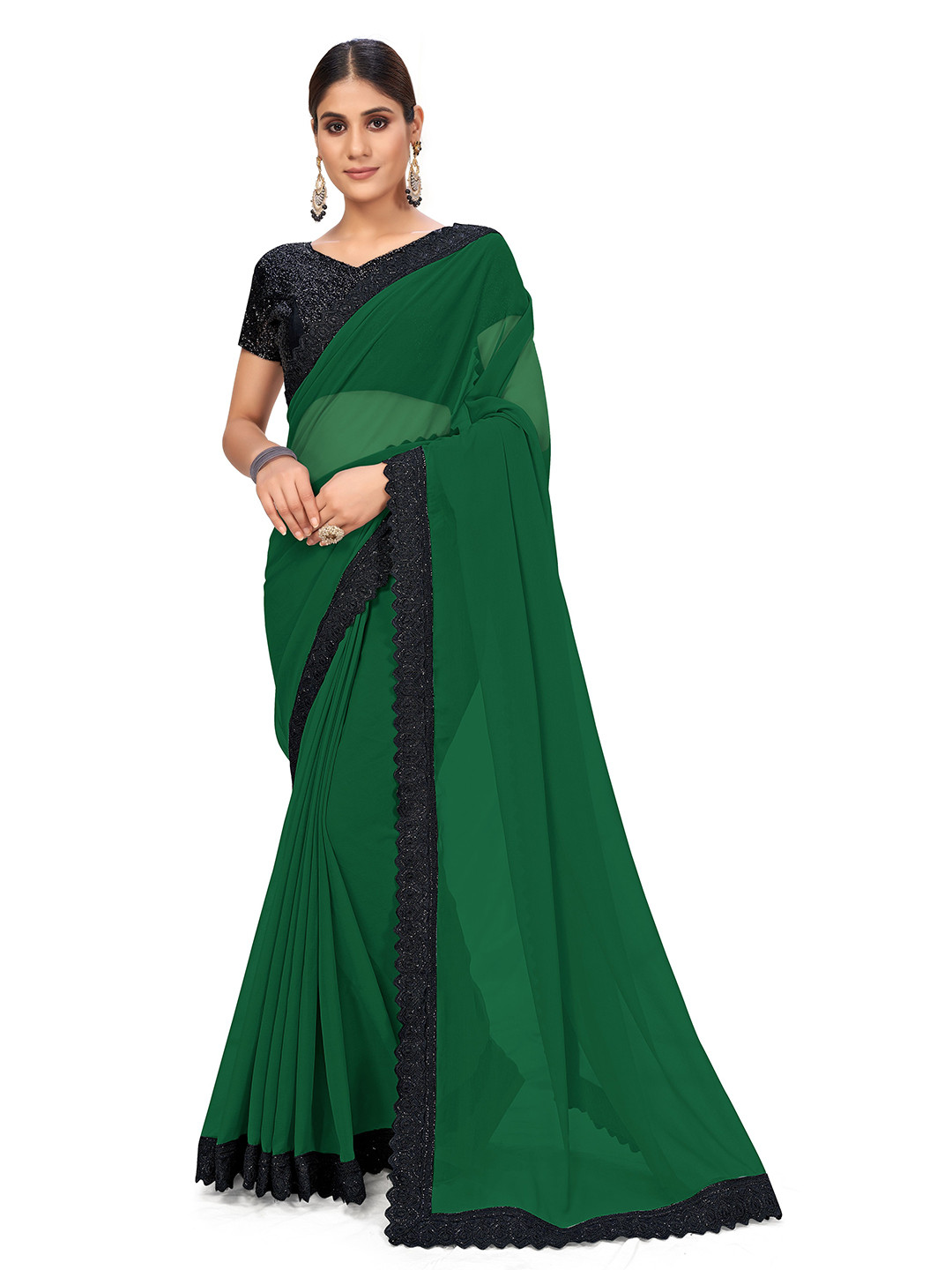 Buy SUTRAM Green & Black Saree Sarees for Women 18265520 Myntra
