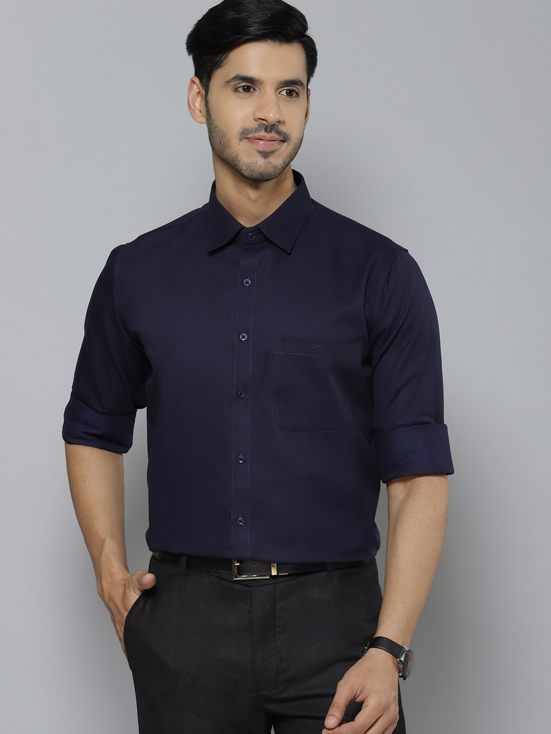 Buy DENNISON Men Navy Blue Solid Smart Cotton Formal Shirt Shirts for