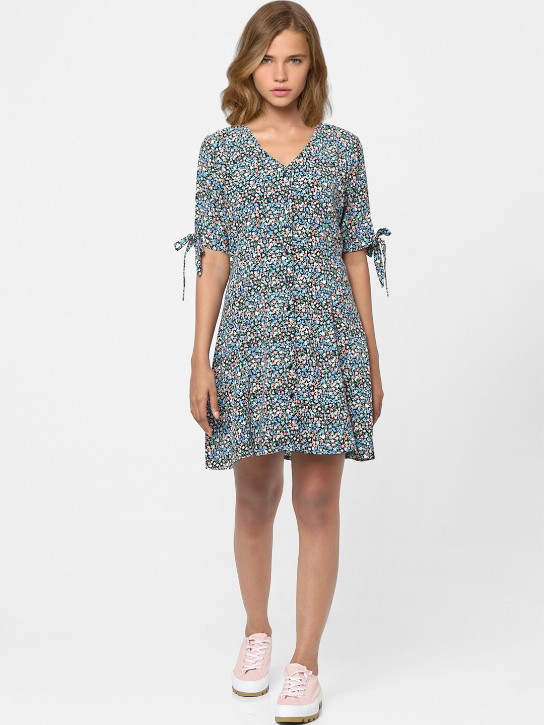 Buy ONLY Black & Blue Floral Printed A Line Dress Dresses for Women