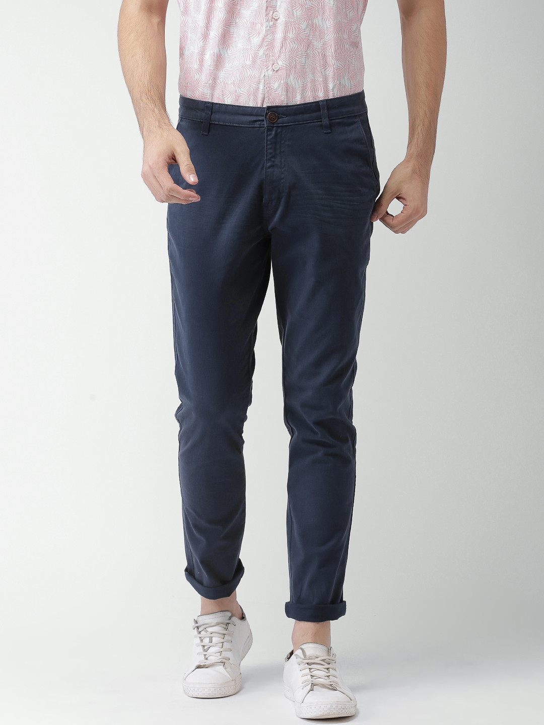 Buy Mast & Harbour Men Blue Slim Fit Solid Chinos - Trousers for Men ...
