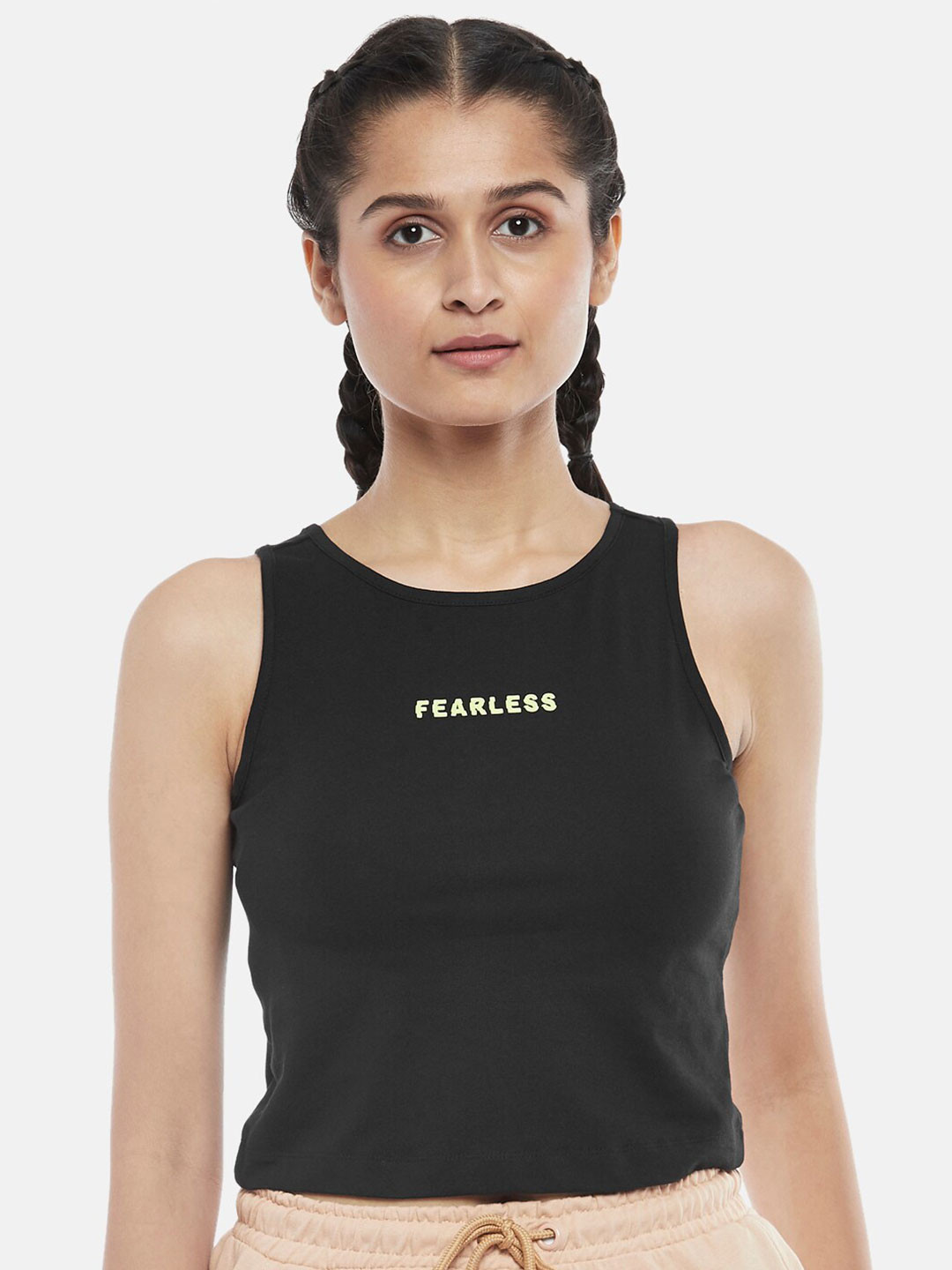 Buy Ajile By Pantaloons Black Printed Knitted Tank Top Tops for Women