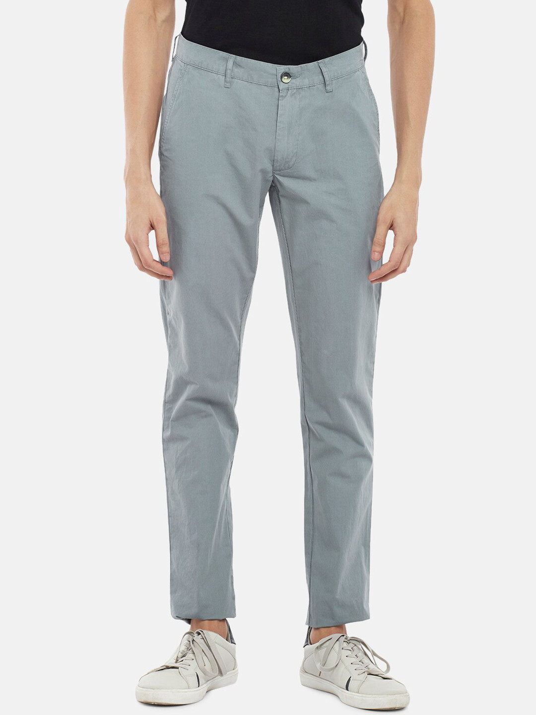 Buy People Men Grey Slim Fit Pure Cotton Trousers Trousers for Men