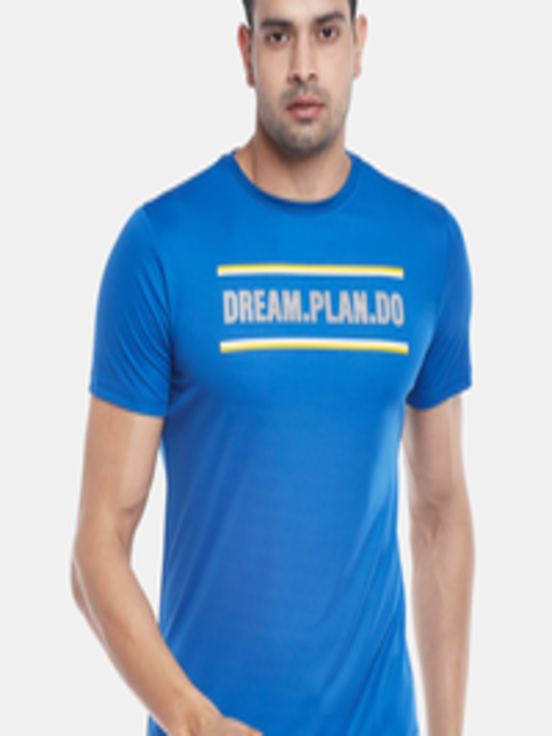 Buy Ajile By Pantaloons Men Blue Typography Printed Slim Fit T Shirt ...