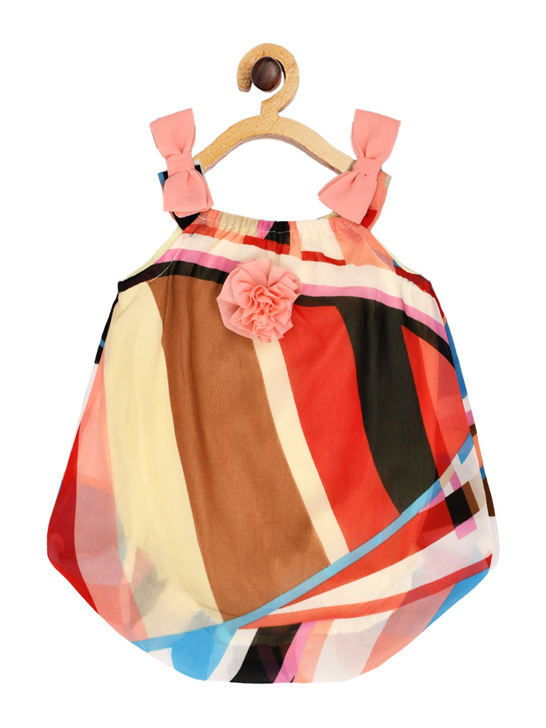 Girls Pure Cotton Asymmetrical Colorblock Dress - Red / Orange